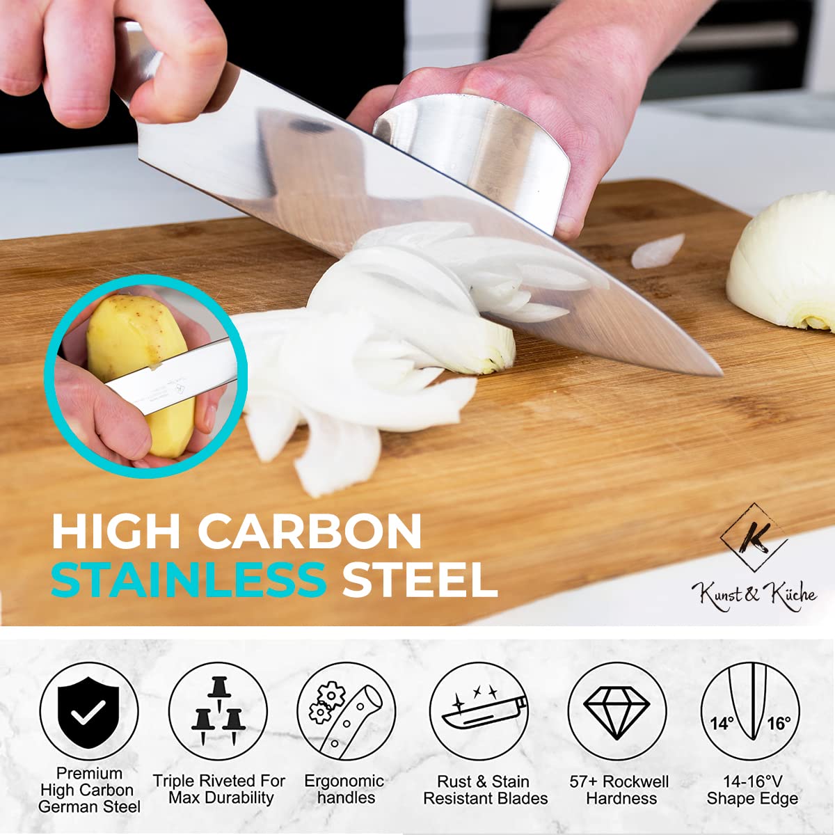 Kunst & Küche Neckar Series 25-Piece Stainless Steel Knife Block Set - Professional Kitchen Knives for Meat Carving, Chopping & Food Prep - Perfect for Home Chefs & Culinary Enthusiasts