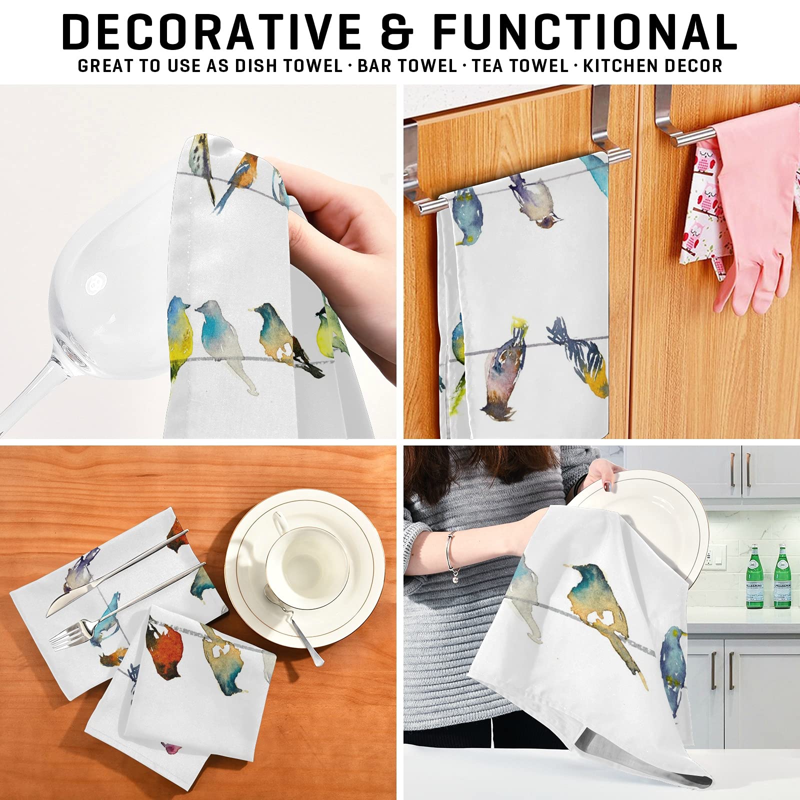 Premium Naanle Watercolor Bird Kitchen Towels - 4 Pack Reusable, Absorbent & Fast Drying Dish Cloths (28x18 in) - Perfect for Home Kitchen, Tea Towels, Bar Towels & Cleaning Tasks
