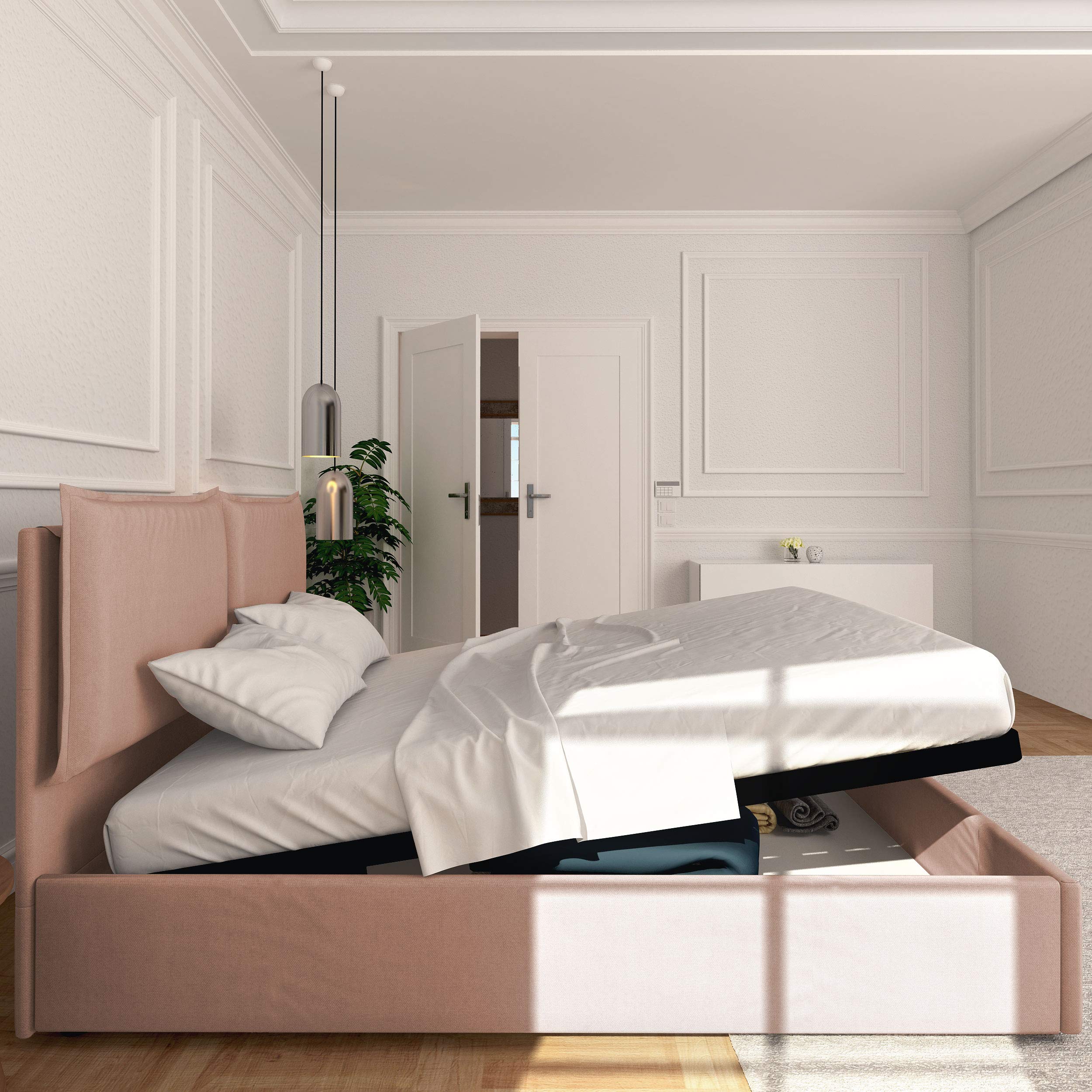 Baldiflex Licia Fabric Queen Size Bed Frame with Slatted Base - 160x190cm Mattress Foundation, Upholstered Headboard - Perfect for Master Bedroom & Guest Room Comfort