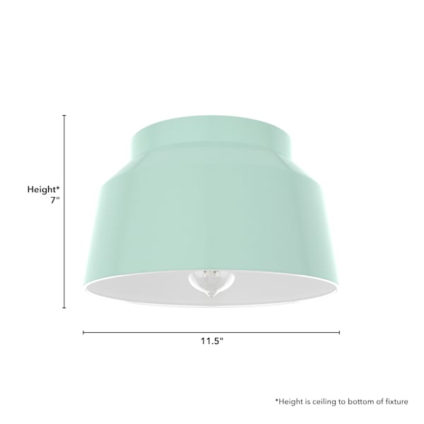 Hunter Cranbrook 1-Light Flush Mount Ceiling Light Fixture in Mint Green - Perfect for Bedroom, Kitchen, Hallway and Small Space Lighting