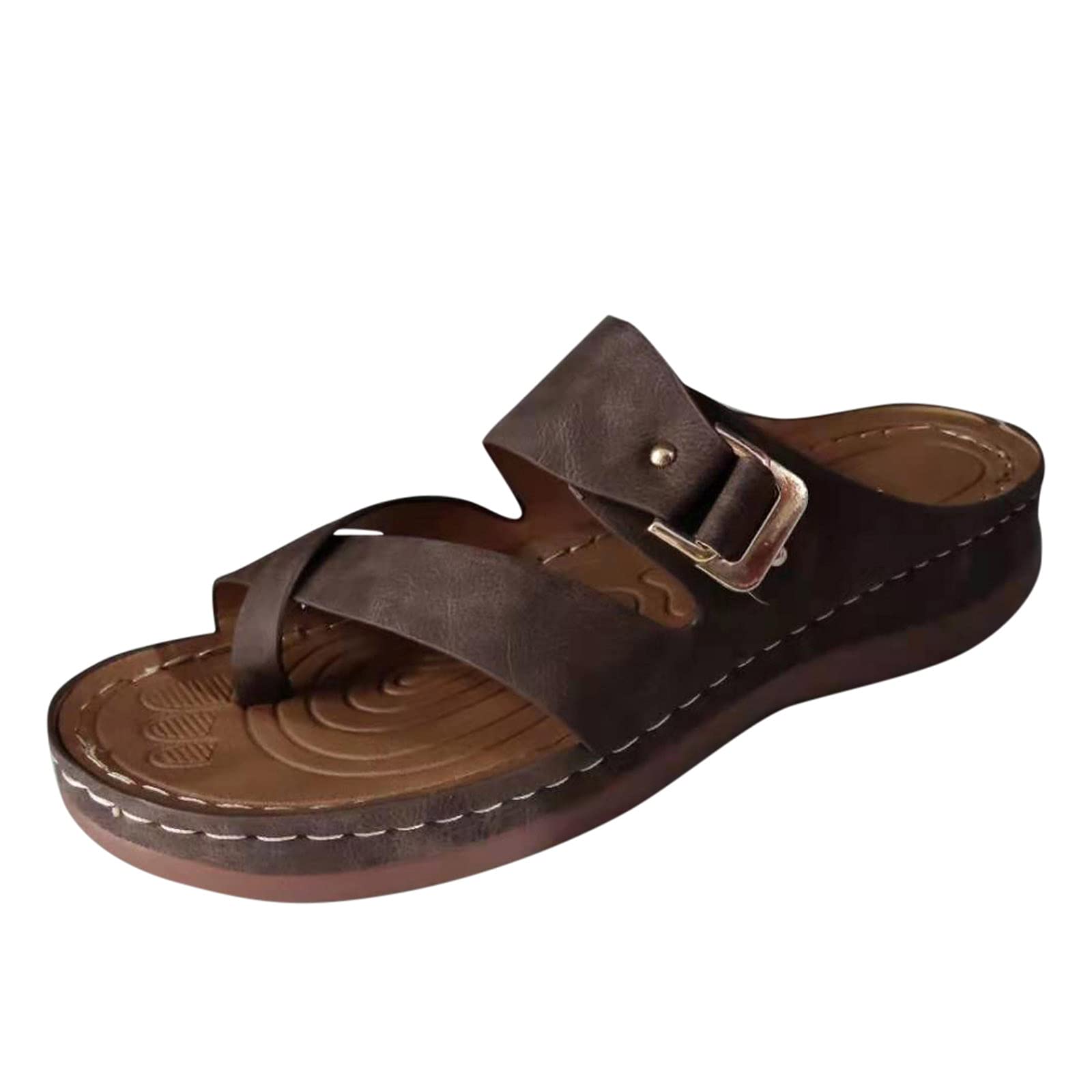 Women's Chunky Heel Sandals with Metal Buckle - Summer Wedge Slippers for Casual Outings, Beach Vacations & Everyday Comfort