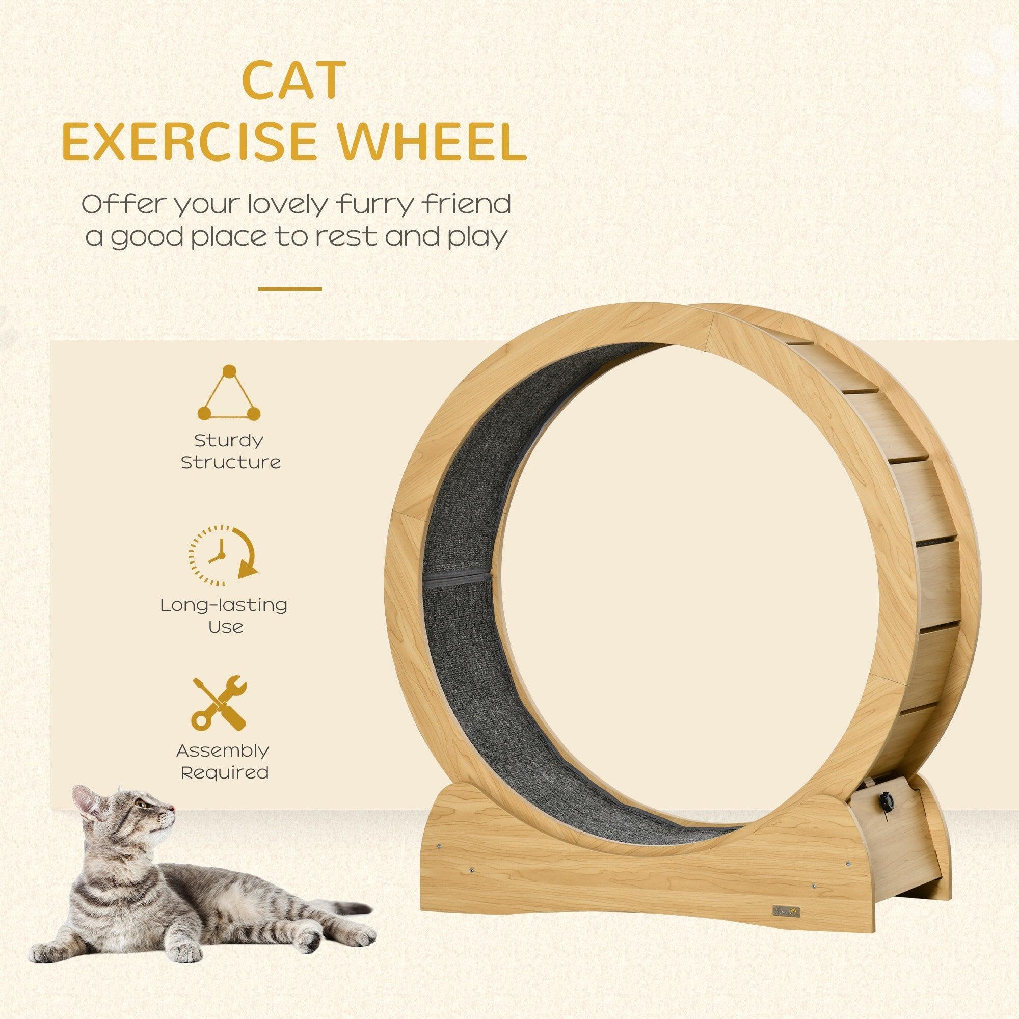 Premium Cat Exercise Wheel Treadmill - Natural Wood Grain Design, Spinning Wheel with Brake for Indoor Cats | Durable Pet Fitness Equipment for Active Play & Weight Management - Perfect for Small Apartments & Home Gyms