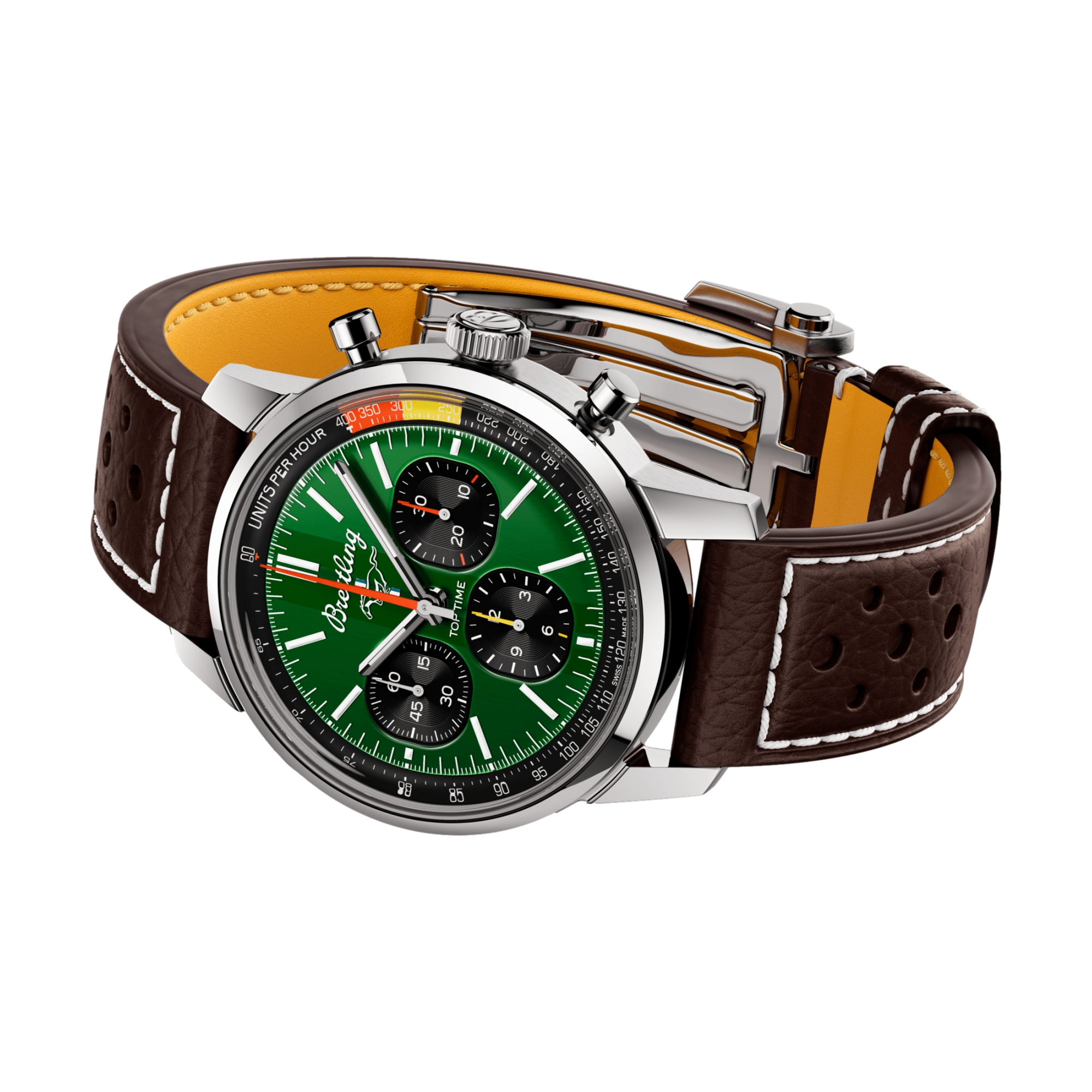 Top Time B01 Ford Mustang 41mm Green Dial Leather Strap Watch - Perfect for Racing Enthusiasts & Vintage Car Lovers