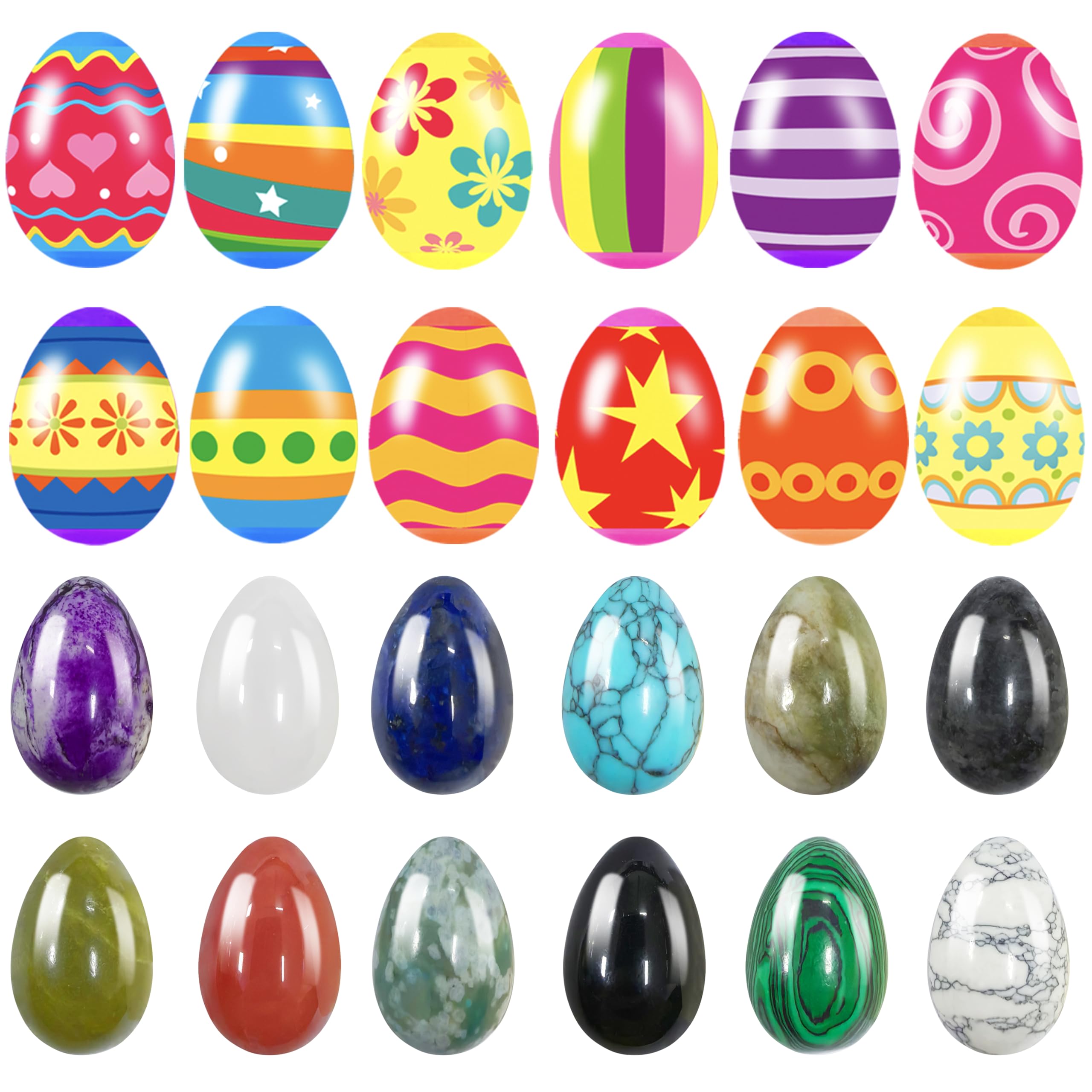 12 Pcs Pre-Filled Easter Eggs with Surprise Egg Stones - Easter Basket Stuffers, Party Favors, Kids Gifts for Egg Hunt & Spring Celebrations