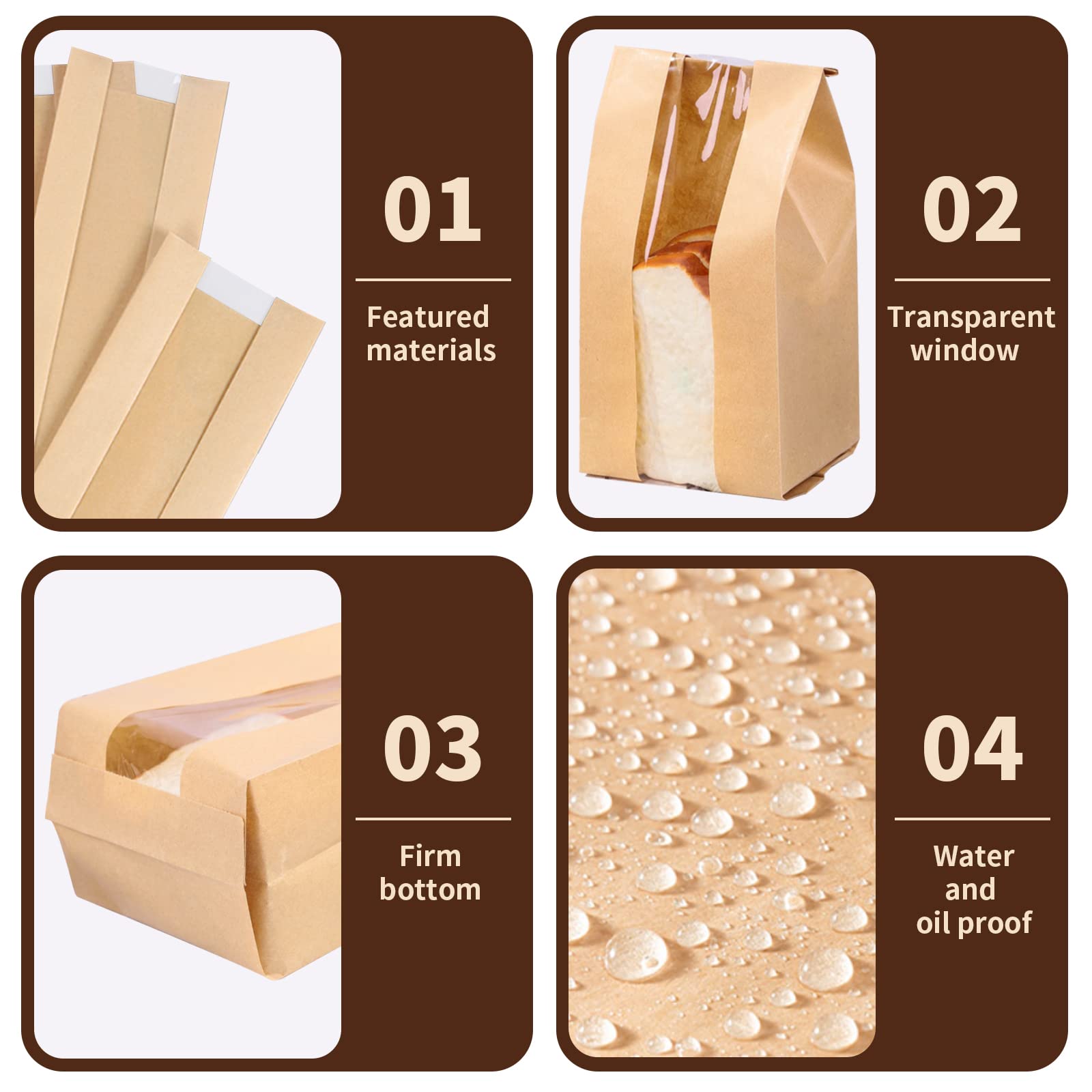 50pcs Large Window Bread Bags for Homemade Sourdough Loaf & Cookies | Eco-Friendly Paper Bakery Bags for Bread Storage & Food Packaging | Perfect for Home Bakers, Farmers Markets & Gift Giving