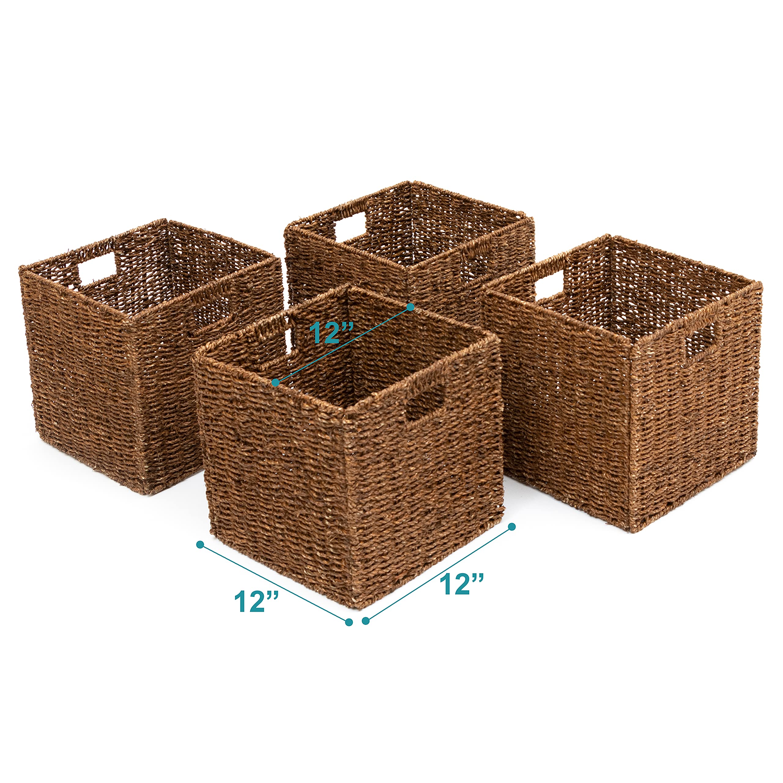 Foldable Storage Basket with Iron Wire Frame - Set of 4 by Trademark Innovations | Space-Saving Organizer for Home, Office, Closet & Laundry Room