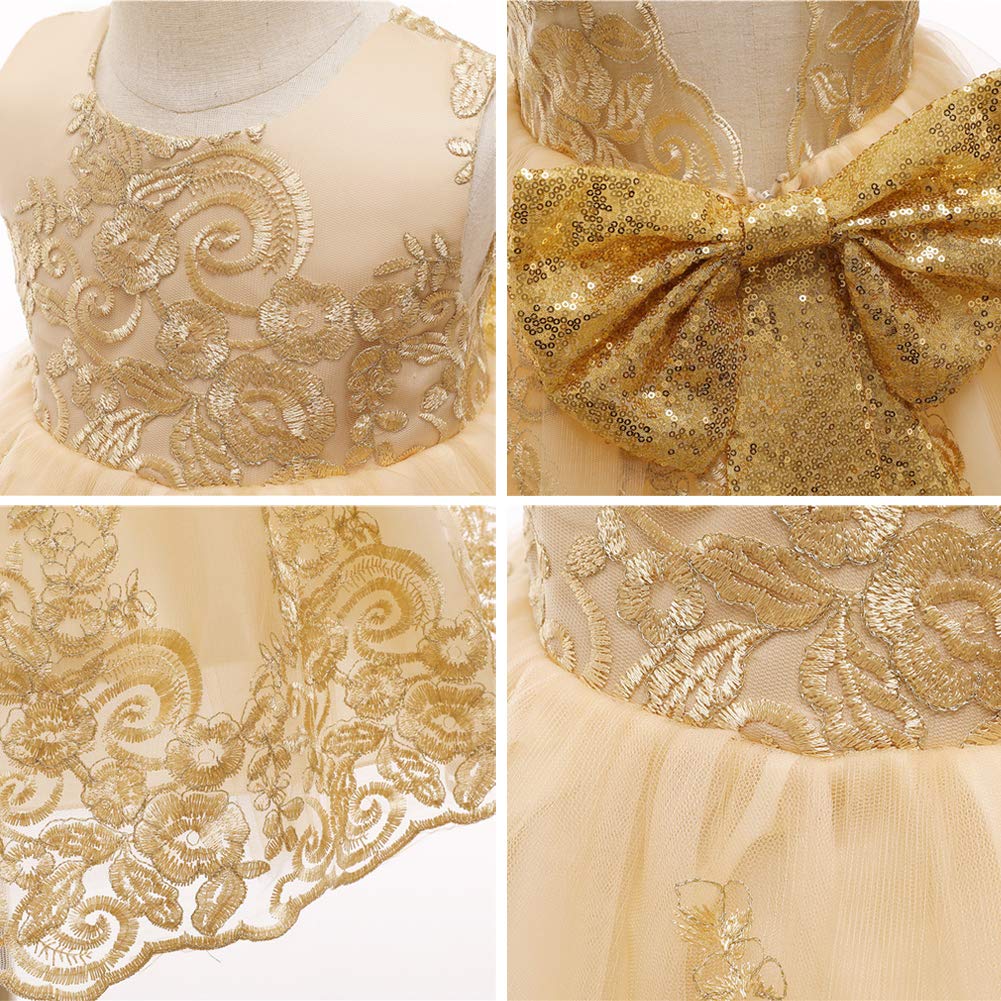 Baby Girl Embroidered Sequin Dress with Bowknot Back - Puffy Sleeve Flower Princess Ball Gown for Birthday, Wedding & Bridesmaid | Perfect for Special Occasions, Photo Shoots & Party Events