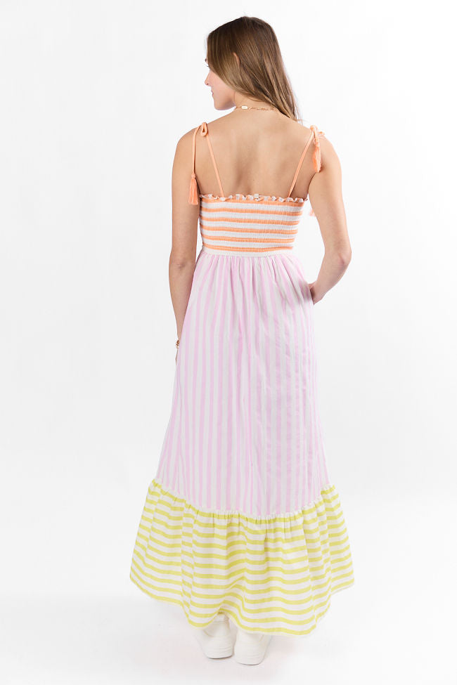 Forever Again Women's Striped Color Block Maxi Dress - Flowy Summer Beach Dress for Vacation, Party & Casual Wear