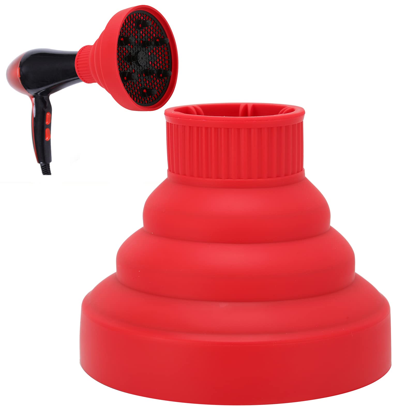 Universal Silicone Hair Dryer Diffuser Attachment for Curly Hair - Portable Travel Folding Blow Dryer Diffuser Defuser (Red) - Perfect for Home, Salon & On-the-Go Styling