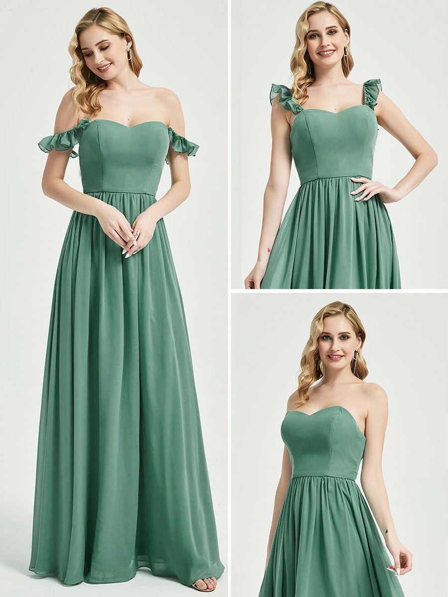 Elegant Burgundy 3-in-1 Convertible Chiffon Bridesmaid Dress with Detachable Straps - Perfect for Weddings, Formal Events & Special Occasions