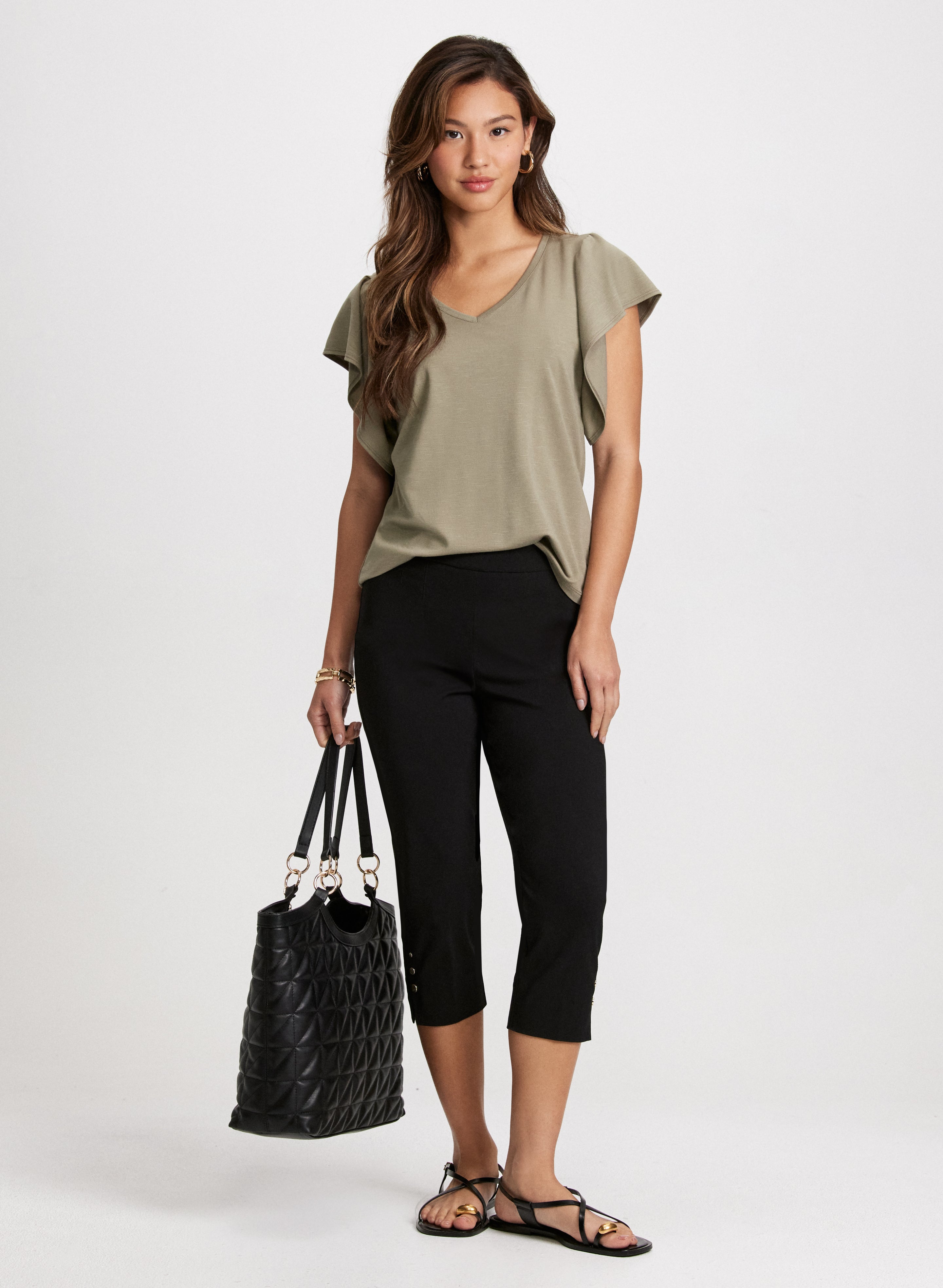 Stylish Cap Sleeve Tee & Comfortable Pull-On Bengaline Capris - Perfect for Casual Outfits, Workwear & Summer Fashion