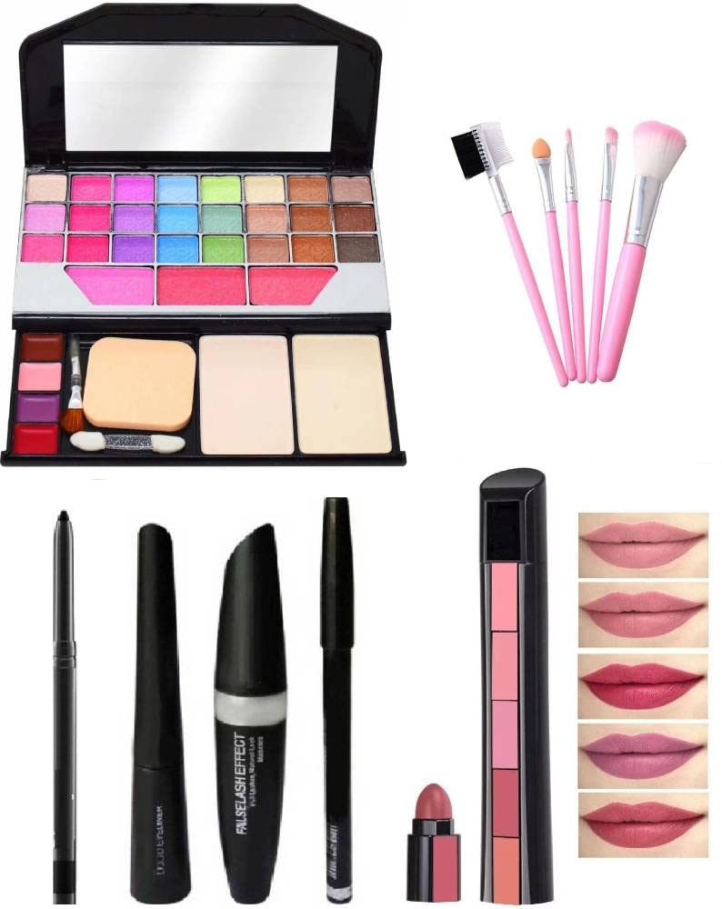 Beggie Face Makeup Combo Set – TYA Makeup Palette, 5-Piece Brush Set, 2 Kajal Eyeliners, Eyeliner, Mascara & 5-in-1 Nude Lipstick (11 Items) – Perfect for Everyday Glam, Party Looks & Professional Makeup Artistry