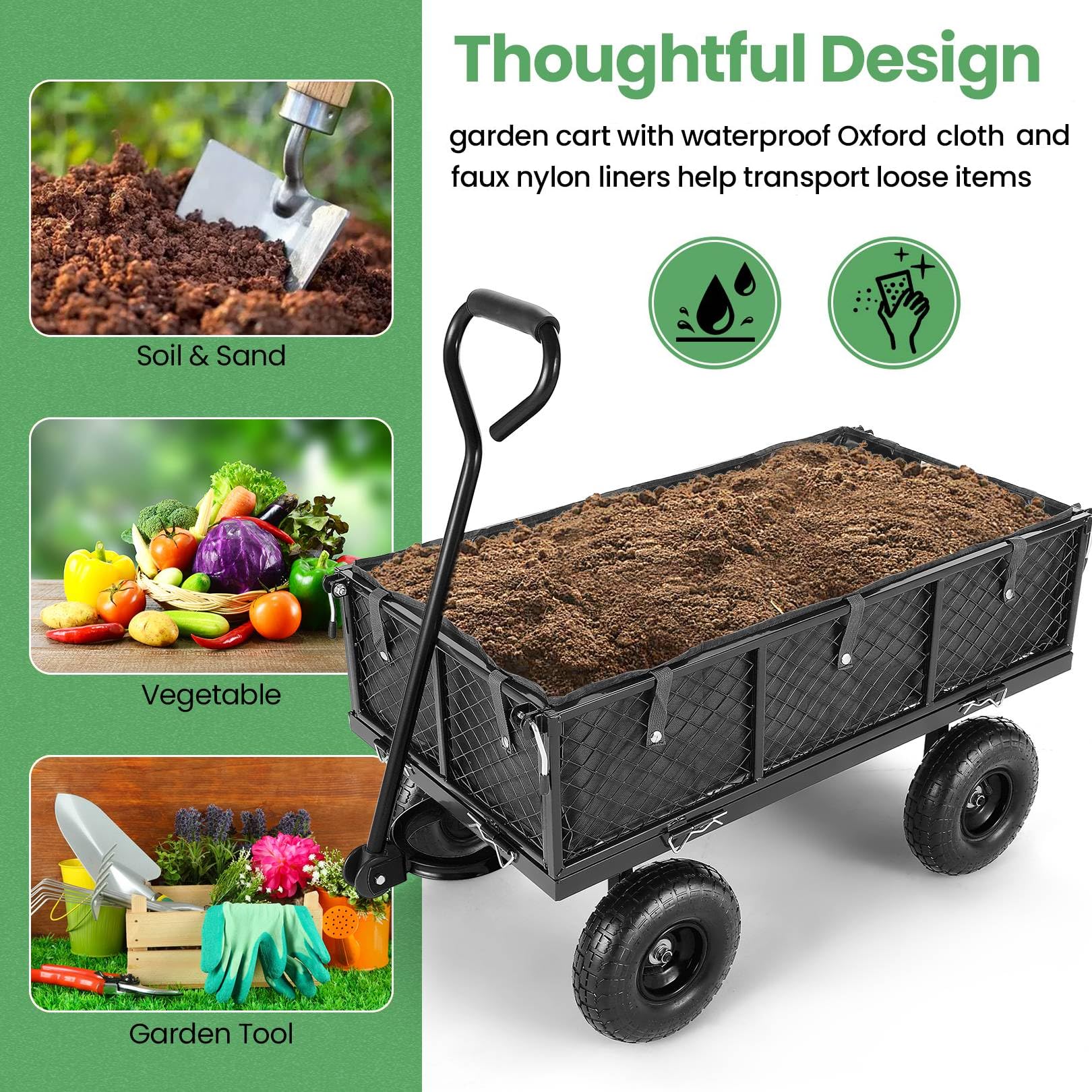 Homdox MAX 880LB Heavy Duty Foldable Garden Cart with 180° Rotating Handle - Collapsible Mesh Wagon for Yard, Garden, Beach & Farm Use (Includes Storage Bag) - Perfect for Hauling Soil, Mulch, Firewood & Outdoor Equipment