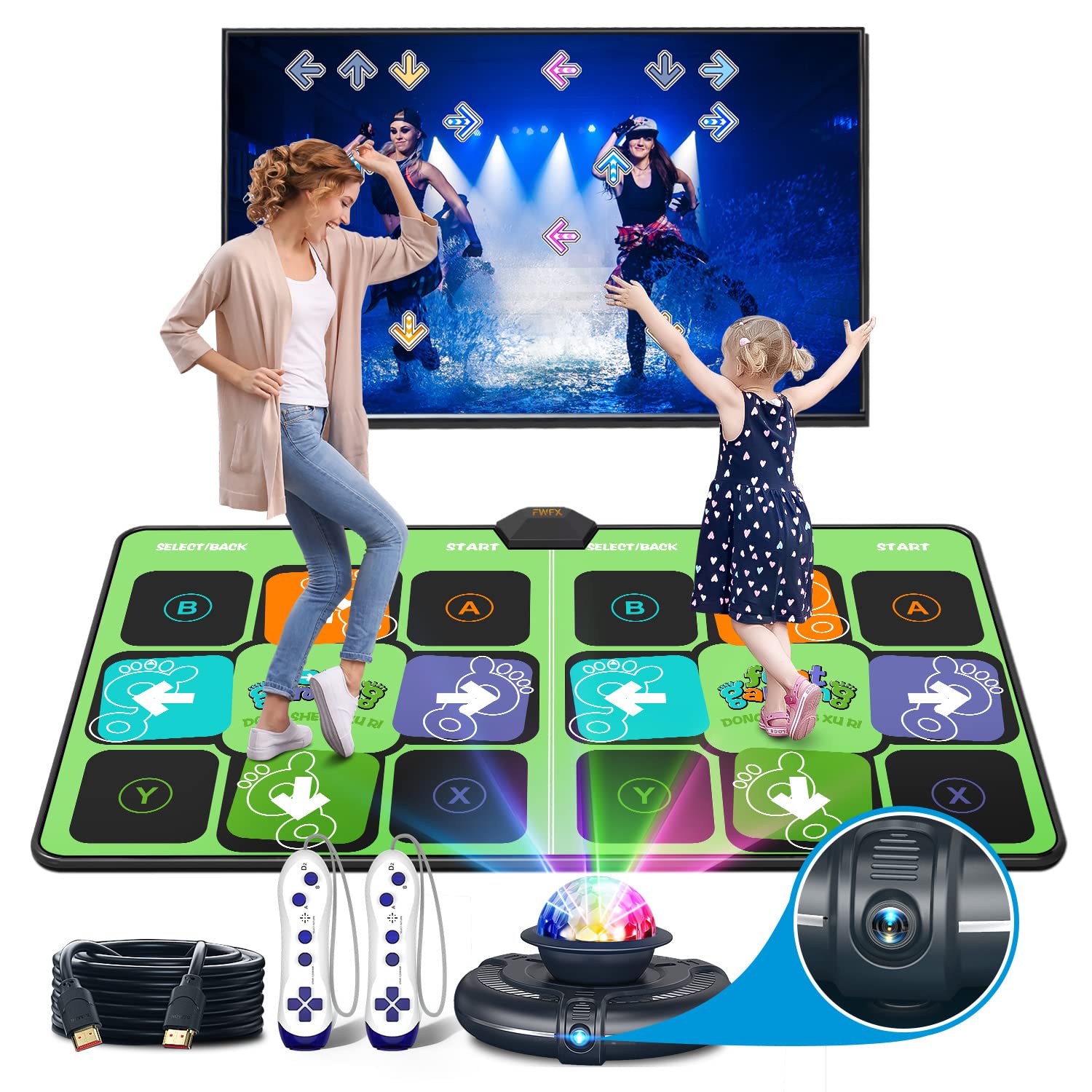 Wireless Dance Mat for Adults & Kids - Double Player TV Dance Pad with Smart Camera | Plug & Play Electronic Dance Game for Family Fitness & Fun | Perfect for Christmas & Birthday Gifts | Home Exercise & Party Entertainment