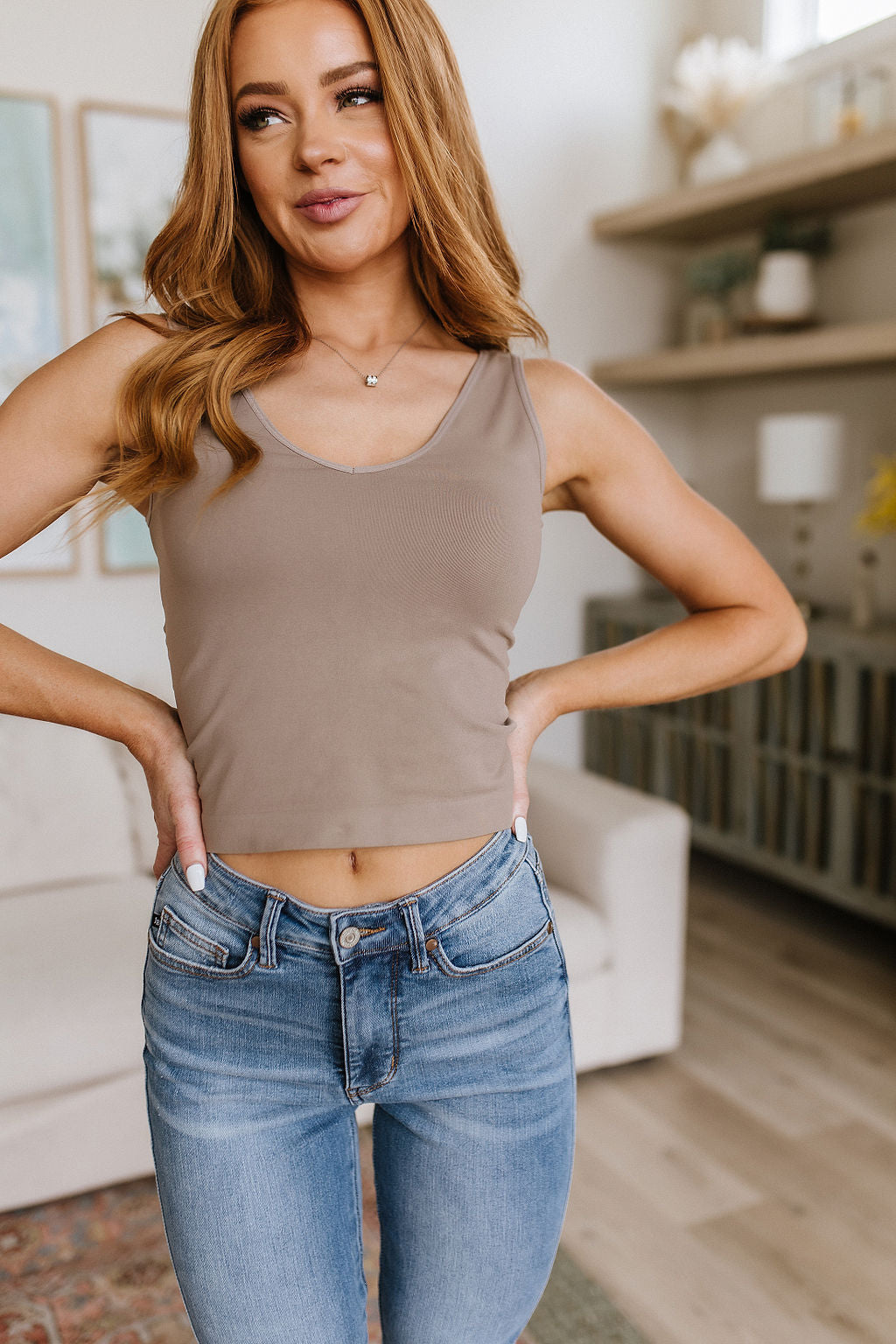 Carefree Seamless Reversible Tank Top in Light Mocha - Perfect for Yoga, Gym & Casual Wear | Women's Comfortable Stretchy Camisole