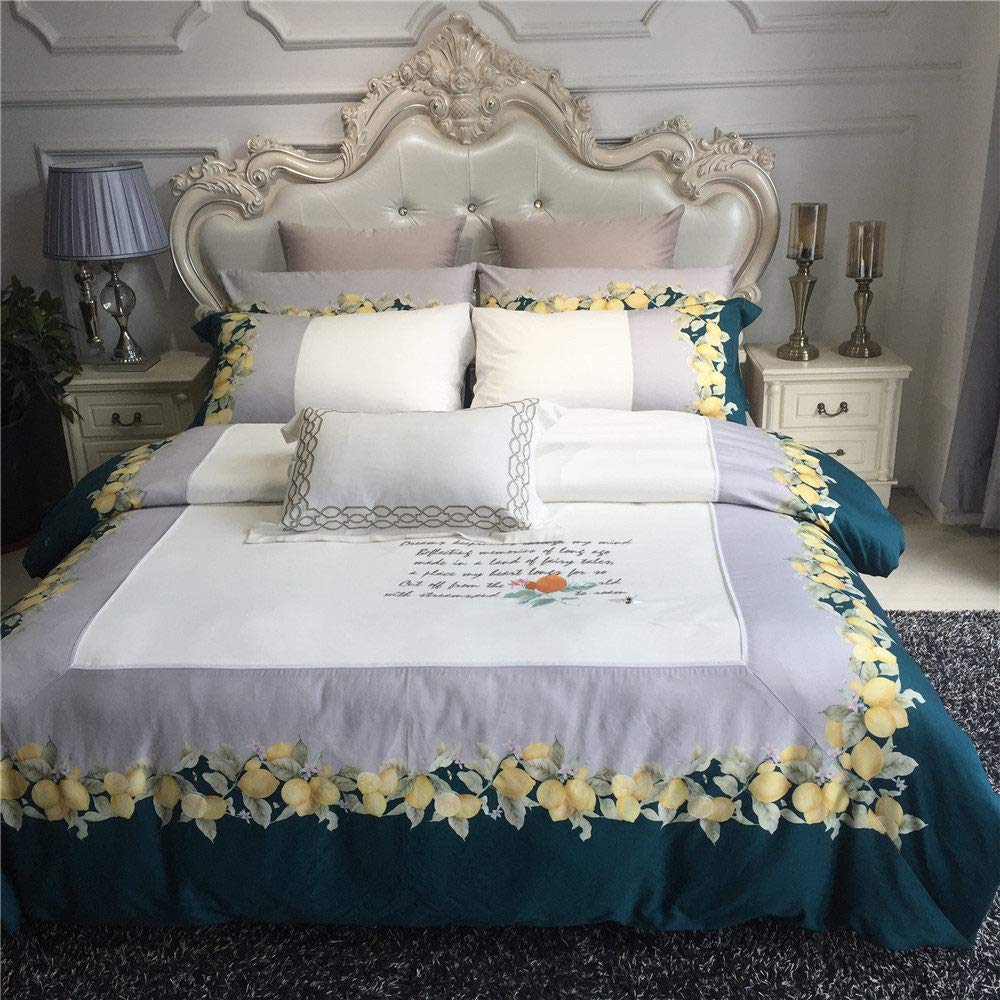 KTUCN 100% Cotton Sateen Duvet Cover Set King Size - 4 Piece Luxury Bedding Set with Fitted Sheet, Pillowcases & Leaf Pattern Design | Perfect for Master Bedroom, Guest Room & Hotel Decor