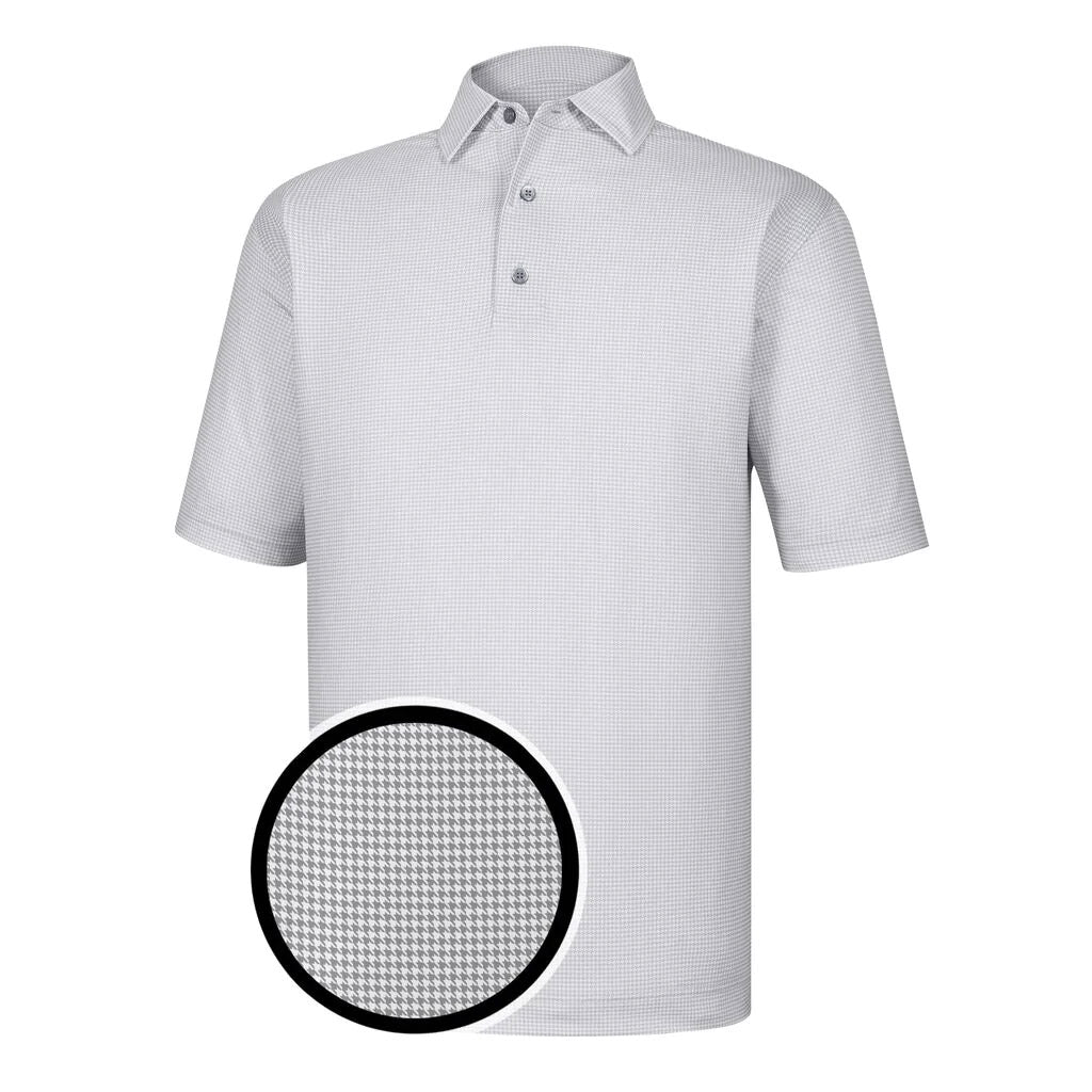 FootJoy Heather Lisle Houndstooth Self Collar Grey Men's Golf Polo Shirt - Moisture Wicking Performance Top for Golf Course & Casual Wear