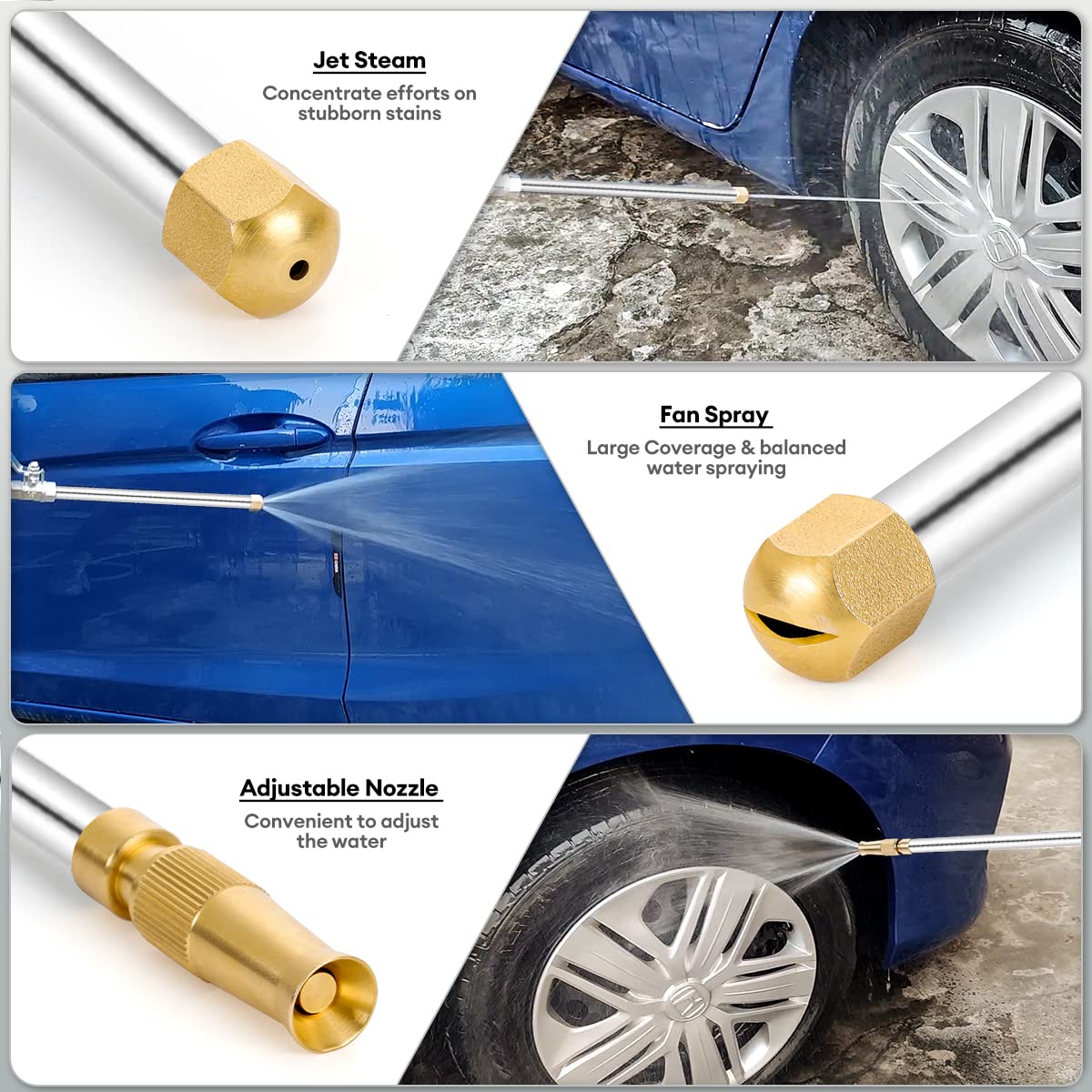 Hydro Jet Power Washer Gun with 3 Nozzle Attachments - High Pressure Water Spray Wand for Patio, Sidewalk, Car, Window & Garden Cleaning (Blue) | Perfect for Outdoor Home Maintenance and Vehicle Washing