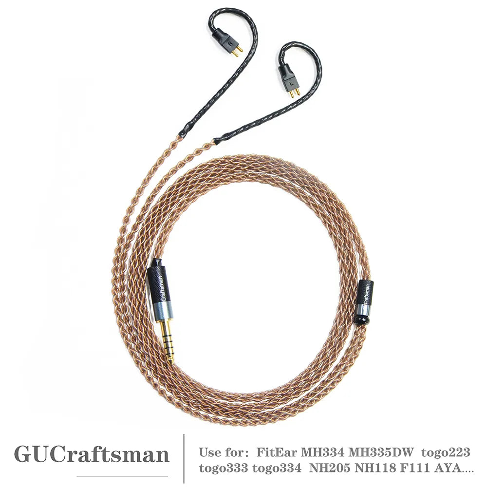 Premium GUCraftsman 6N Single Crystal Copper Audiophile Headphone Cable - Compatible with FitEar MH334/MH335DW/Togo334/Private 223/Private 333/F111 - Perfect for Studio Monitoring & High-End Audio Listening