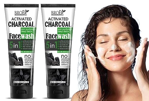 BROER Naturals Activated Charcoal Face Wash for Women & Men - Deep Pore Cleanser for Acne, Pimples & Oily Skin | Detoxifying Facial Cleanser Removes Dirt & Impurities (100ml x 2) 200ml | Perfect for Daily Skincare Routine & Travel