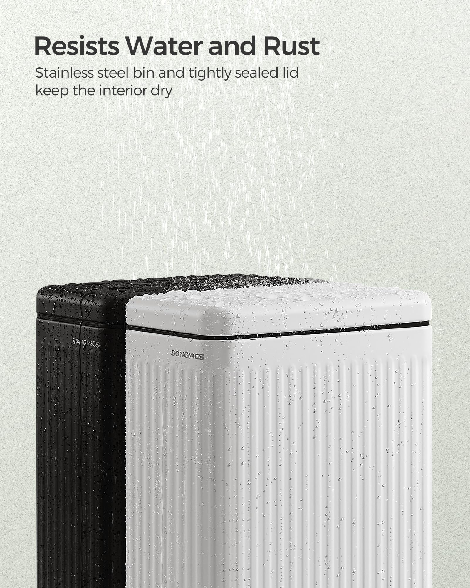 SONGMICS 2.6-Gallon Slim Stainless Steel Bathroom Trash Can with Soft-Close Lid - White ULTB562W01 - Perfect for Small Spaces, Toilets, and Compact Bathrooms
