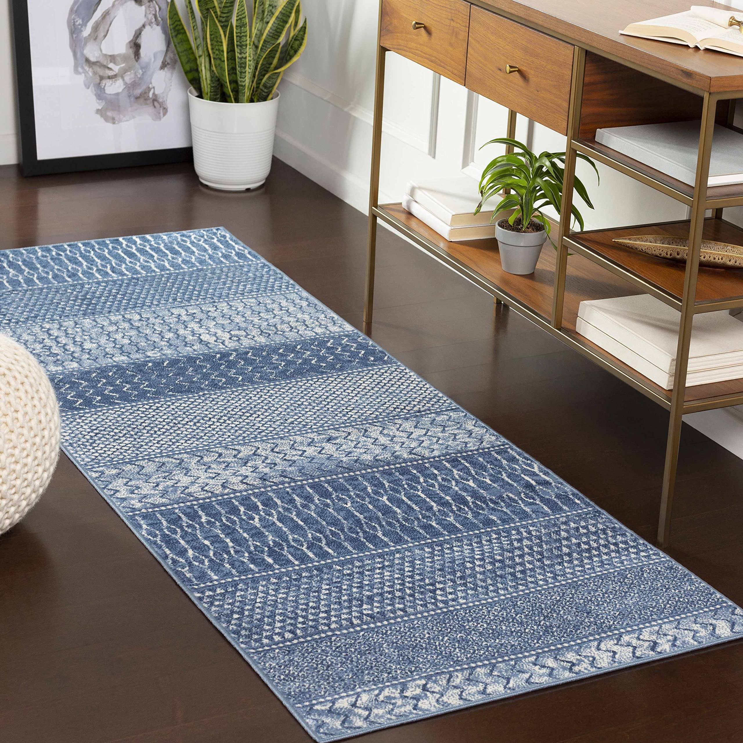 Modern Hauteloom Nampa Area Rug for Living Room & Bedroom - Blue & Ivory - 6'7