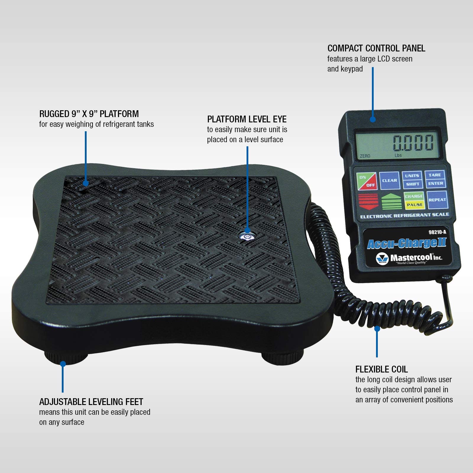 Mastercool 98210-A Digital Refrigerant Scale - Precision Electronic Weight Measurement for HVAC & Auto AC Refrigerant Charging - Black (Ideal for HVAC Technicians & Automotive AC Repair)