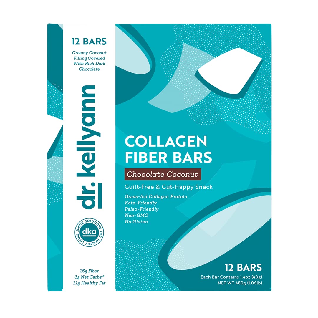 Dr. Kellyann Keto Collagen Fiber Bar - 12 Pack | High Fiber Low Carb Snack Bars | Gluten Free, Keto & Paleo Friendly | Perfect for Weight Loss, On-the-Go Energy & Healthy Lifestyle