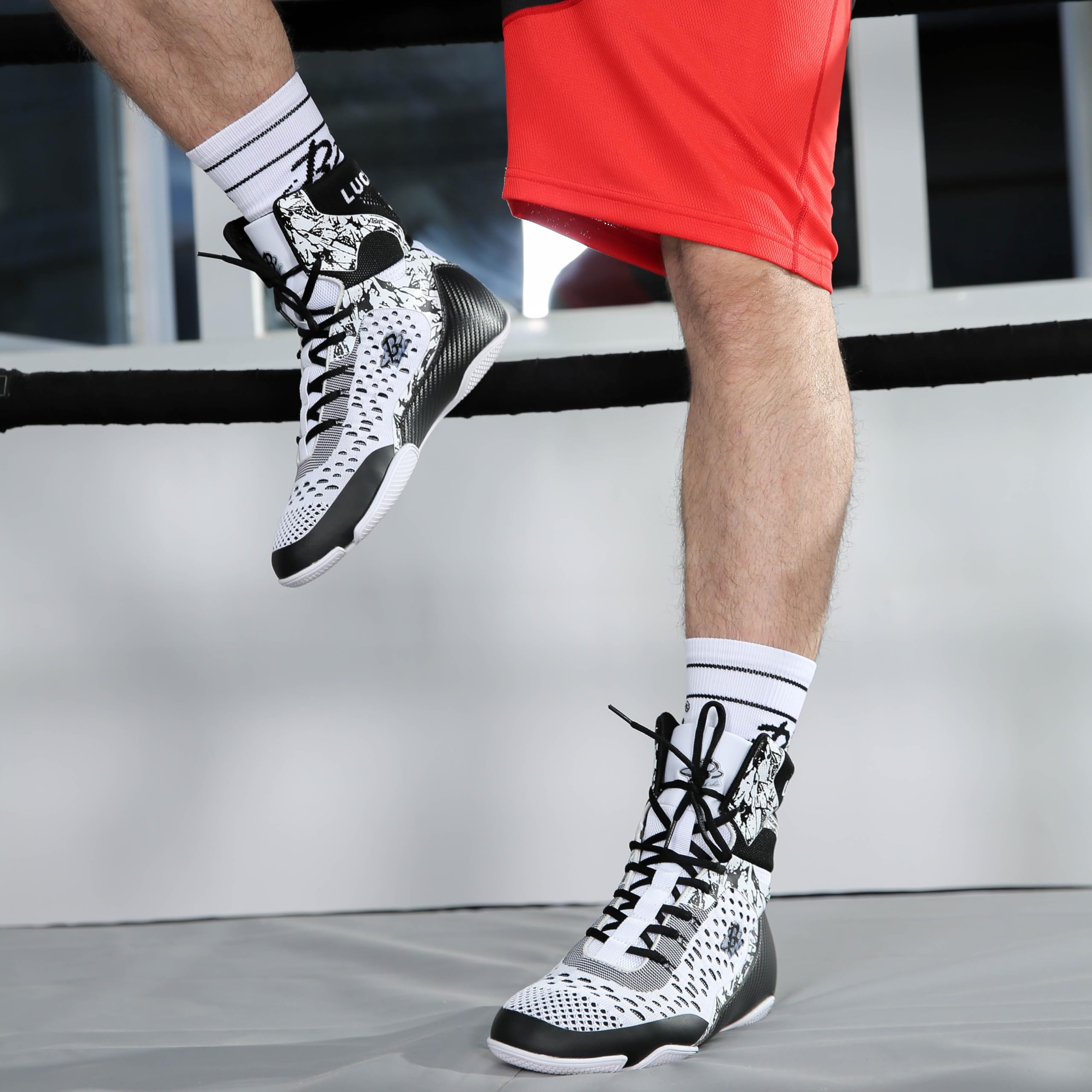 B LUCK SHOE Men's High-Top Boxing Shoes - Professional Wrestling Training Boots for MMA & Martial Arts (Model LS198) | Perfect for Gym Workouts & Combat Sports
