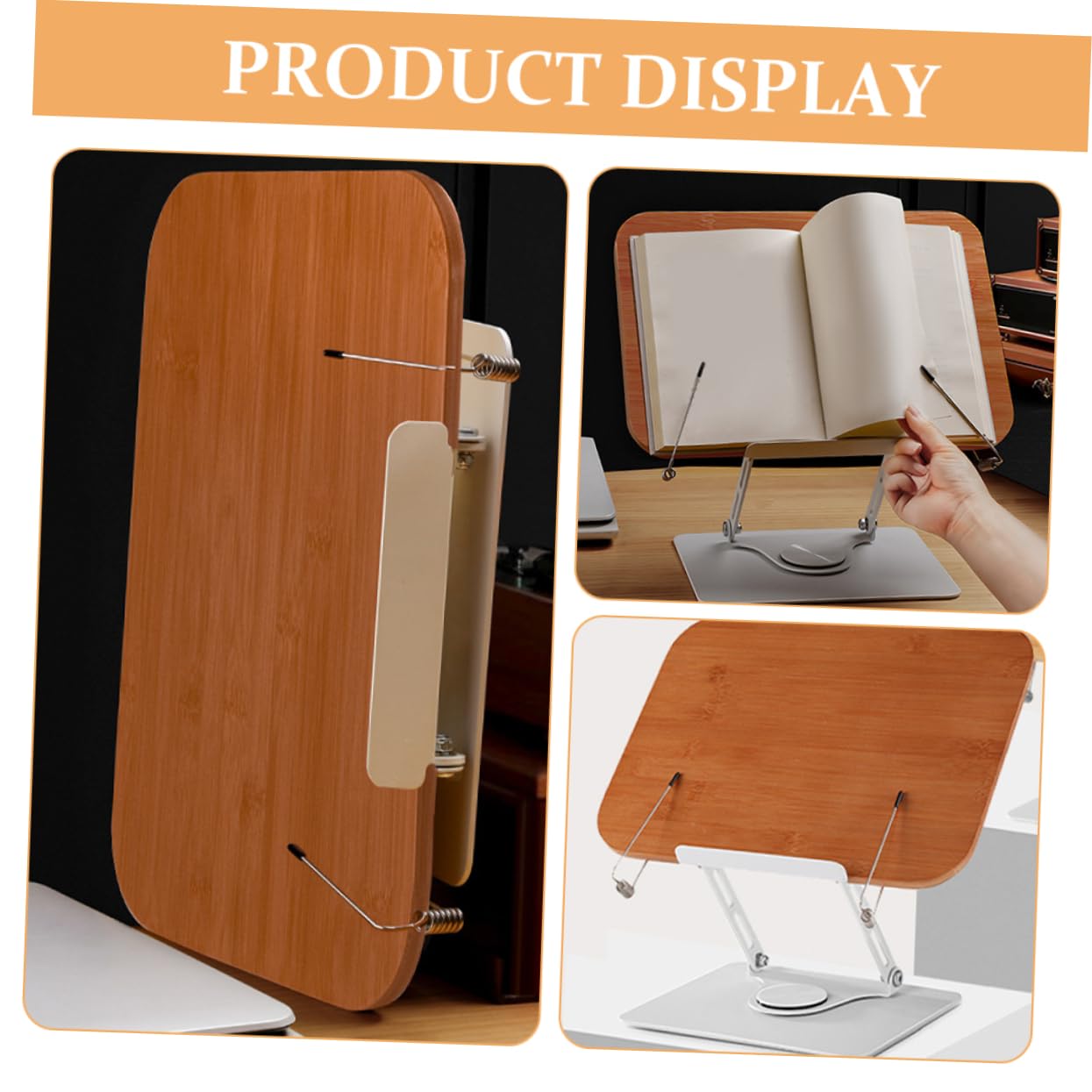 OSALADI Adjustable Book Stand - Sturdy Bamboo & Aluminum Book Holder for Reading, Studying, and Office Use - Perfect for Cookbooks, Textbooks, and Bibles
