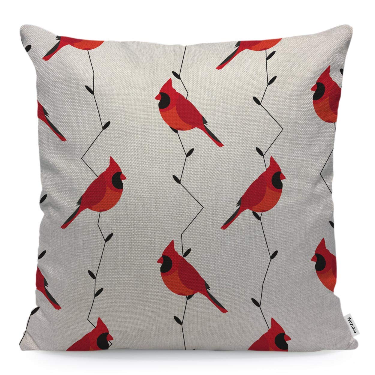 Wozukia Red Birds Pillow Covers 24x24 Inch - Cotton Linen Square Throw Pillow Cases with Branch Design for Sofa, Bed, Living Room Decor - Perfect for Home Accent and Cozy Comfort