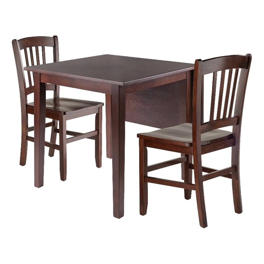 Winsome Wood Perrone 3-Piece Dining Set with Drop Leaf Table & 2 Slat Back Chairs | Space-Saving Kitchen Furniture for Small Apartments & Breakfast Nooks