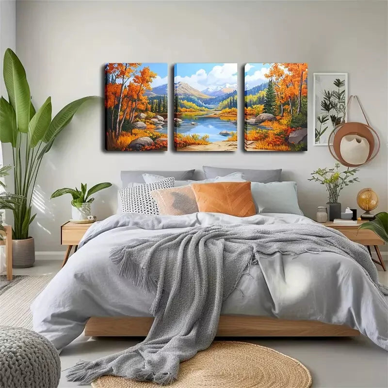 3-Piece Autumn Mountains and Lakes Wall Art Set - Framed Canvas 40x60cm | High-Quality Print | 100% Australian Made | Ready to Hang | Perfect for Living Room, Bedroom & Office Decor