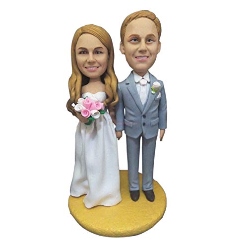 Custom Wedding Cake Topper - Personalized Bobble Head Clay Figurine Made from Your Photo - Unique Wedding Gift & Decoration for Couples (Set of 2) - Perfect for Anniversaries, Bridal Showers & Reception Centerpieces
