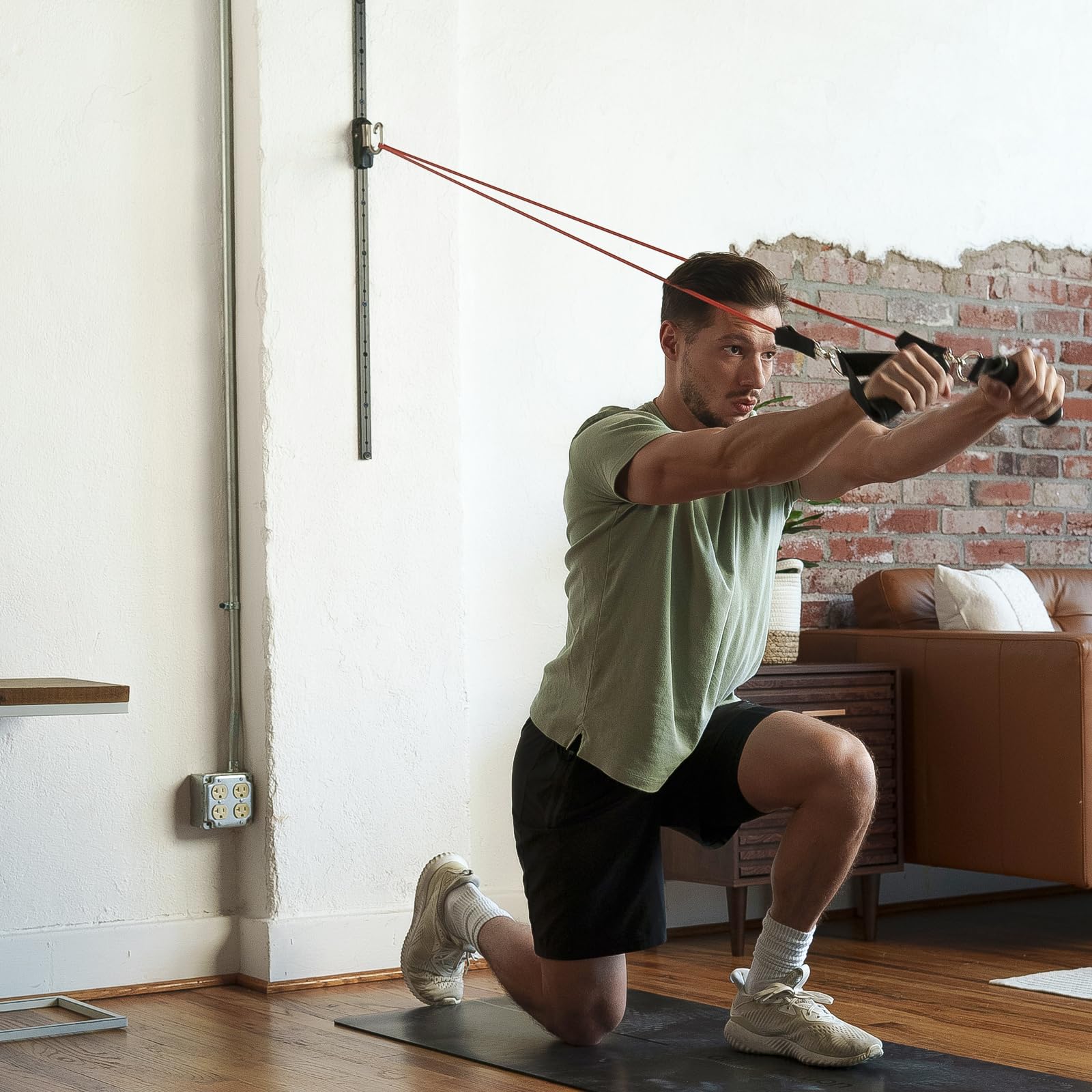 Kinetic Bands Space Saver Gym - Home Workout Resistance Bands Set with Wall Anchor, 2 Rails & 2 Rail Cars | Portable Exercise Equipment for Strength Training, Yoga, and Physical Therapy | Perfect for Small Spaces & Home Gym