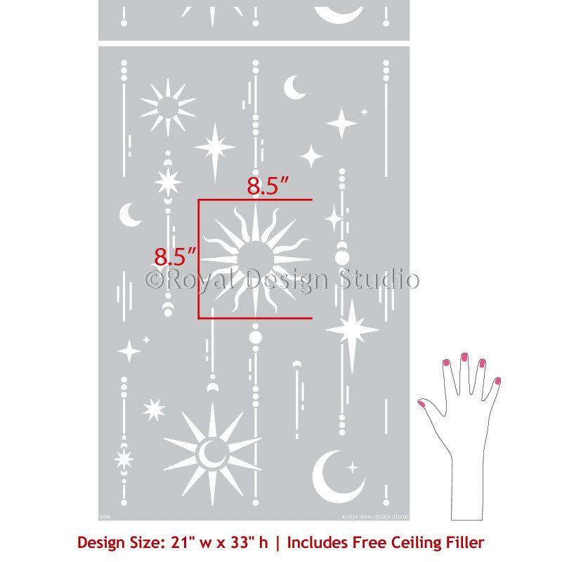 Celestial Moon and Stars Stencil for DIY Crafts, Wall Art, and Home Decor - Perfect for Painting, Scrapbooking, and Custom Designs