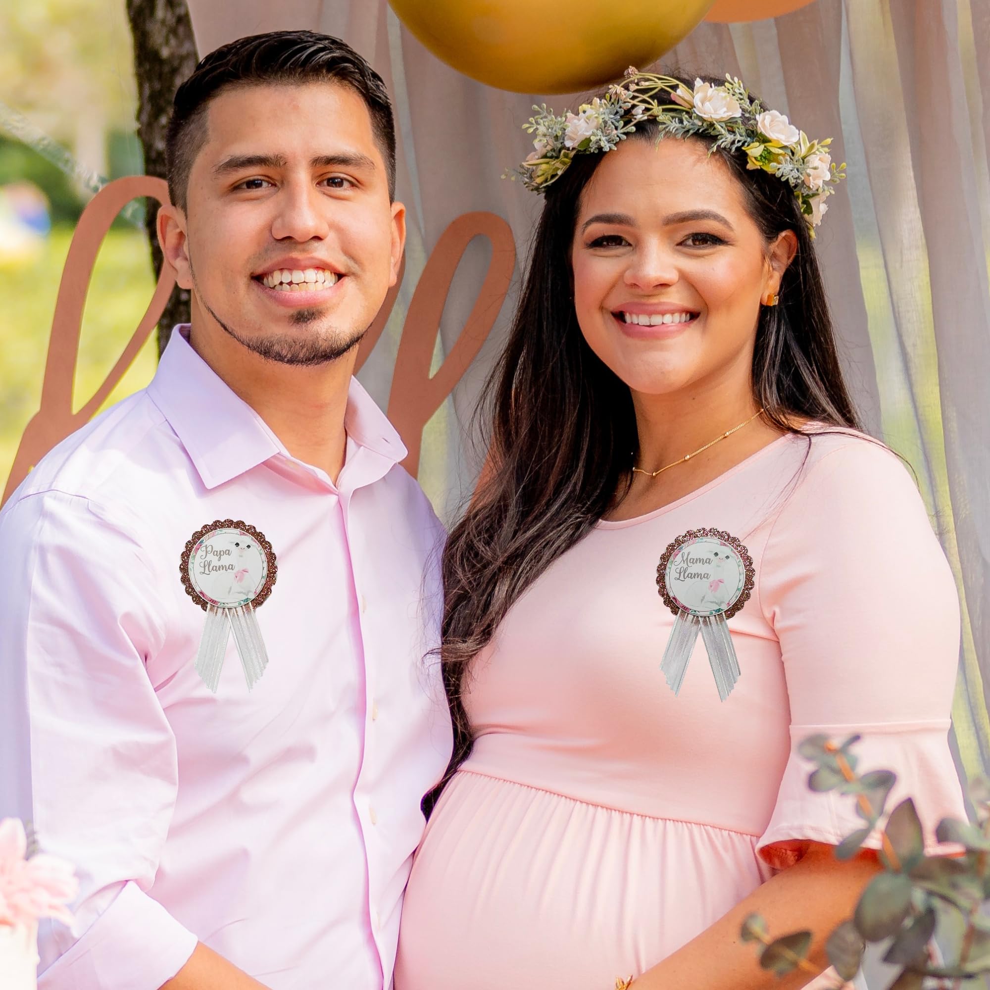 Llama Baby Shower Pins & Sash Set - Gender Reveal Party Accessories for New Parents & Family - Perfect for Baby Showers, Gender Reveals & Maternity Photos