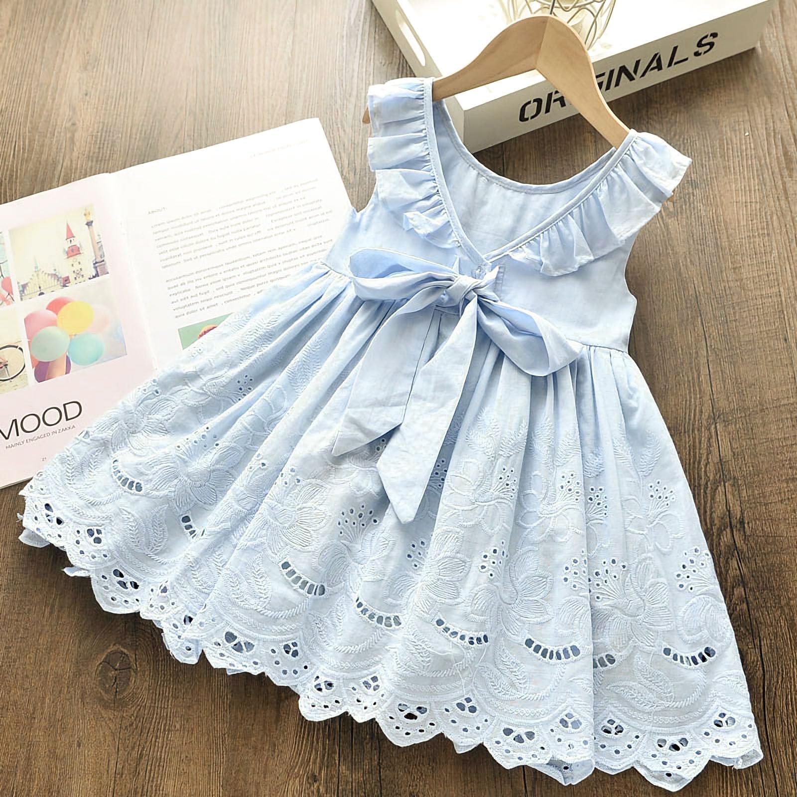 Simplee Kids Baby Girl Dress - Toddler Casual Summer Dresses with Solid Color & Floral Print - Perfect for Playdates, Birthday Parties & Outdoor Activities