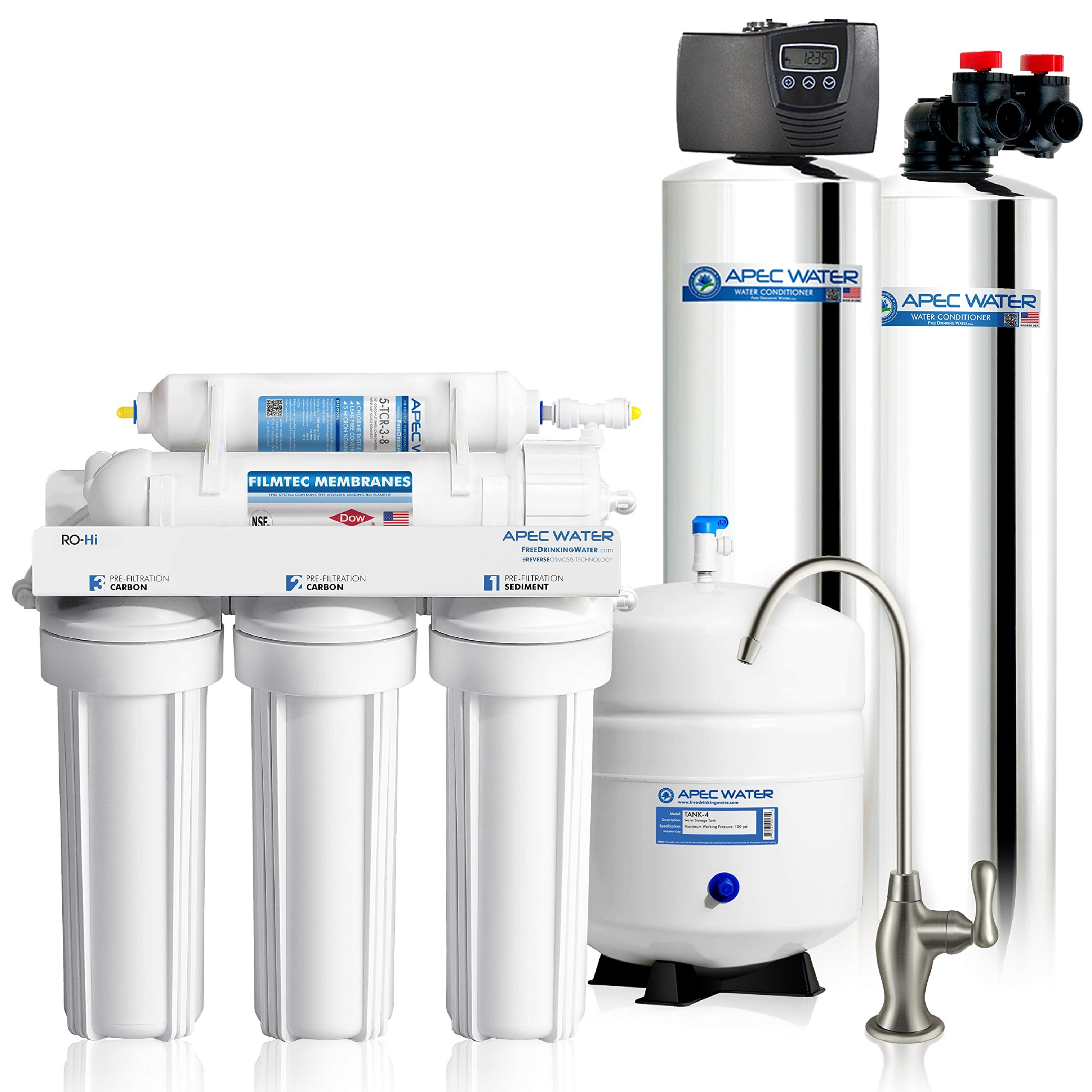 APEC Water Systems TO-SOLUTION-10 Whole House Water Filter | Salt-Free Water Softener & Reverse Osmosis Drinking Water Filtration System | for 1-3 Bathroom Homes | Removes Contaminants for Clean, Safe Water | Perfect for Drinking, Cooking, and Showering