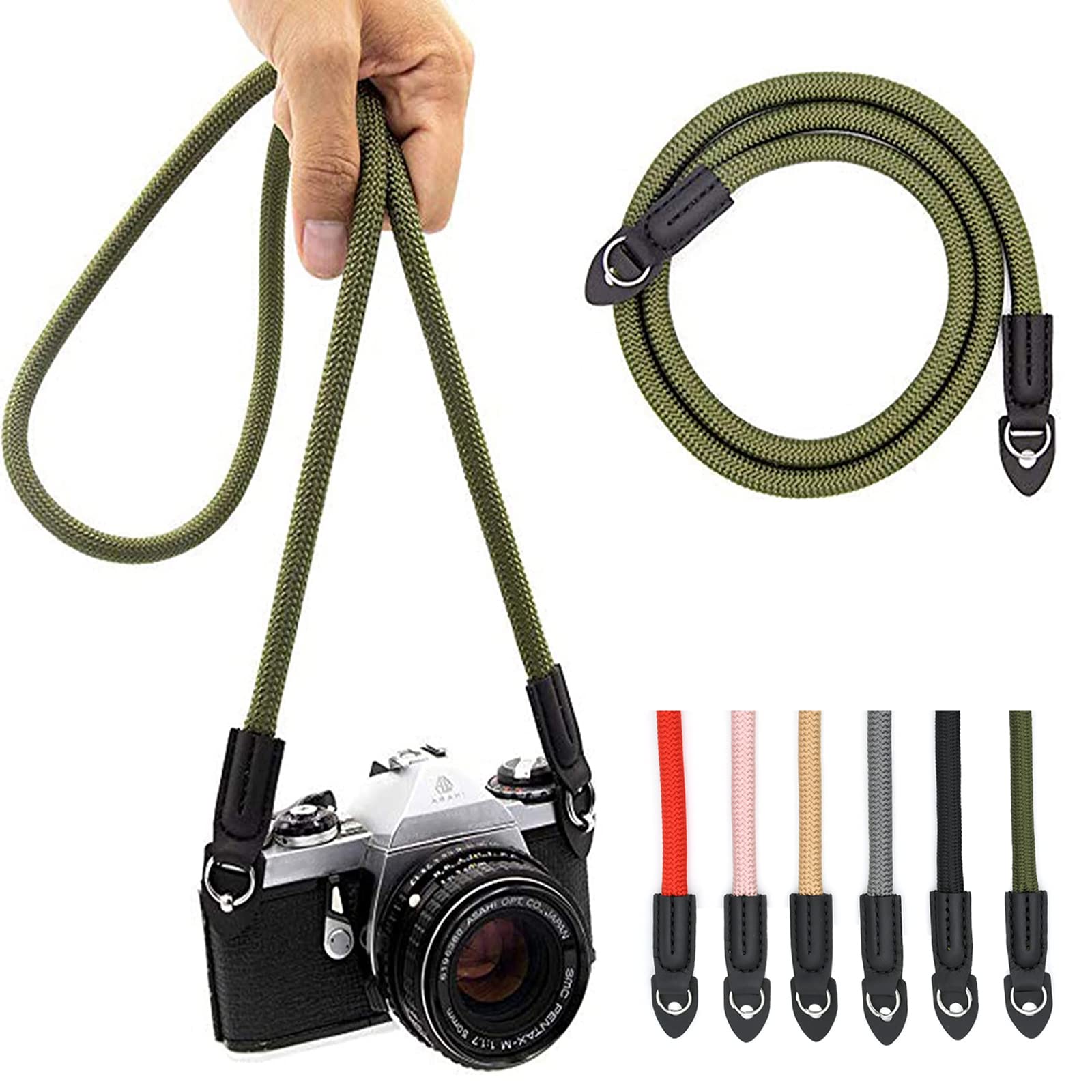 Vintage Camera Strap - 100cm Nylon Climbing Rope Neck & Shoulder Strap for DSLR & Mirrorless Cameras (Army Green) | Perfect for Travel, Hiking & Outdoor Photography