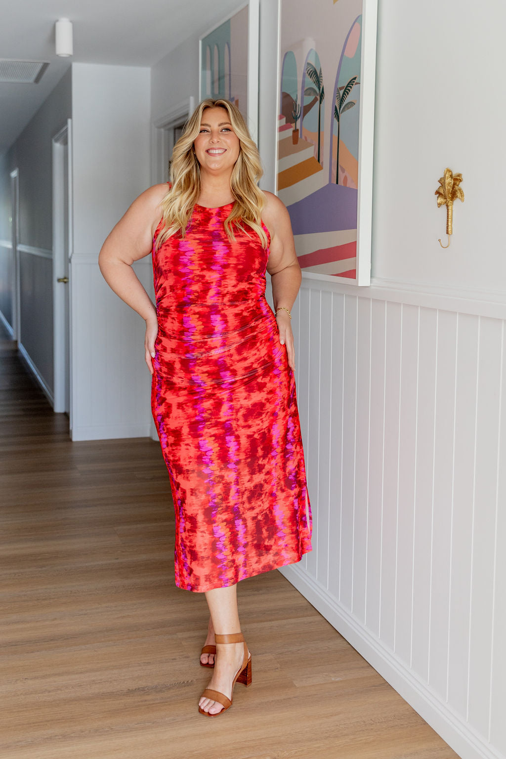 Teagan Mesh Midi Dress in Red | Flowy Summer Dress for Women | Perfect for Beach Vacations, Date Nights & Outdoor Parties