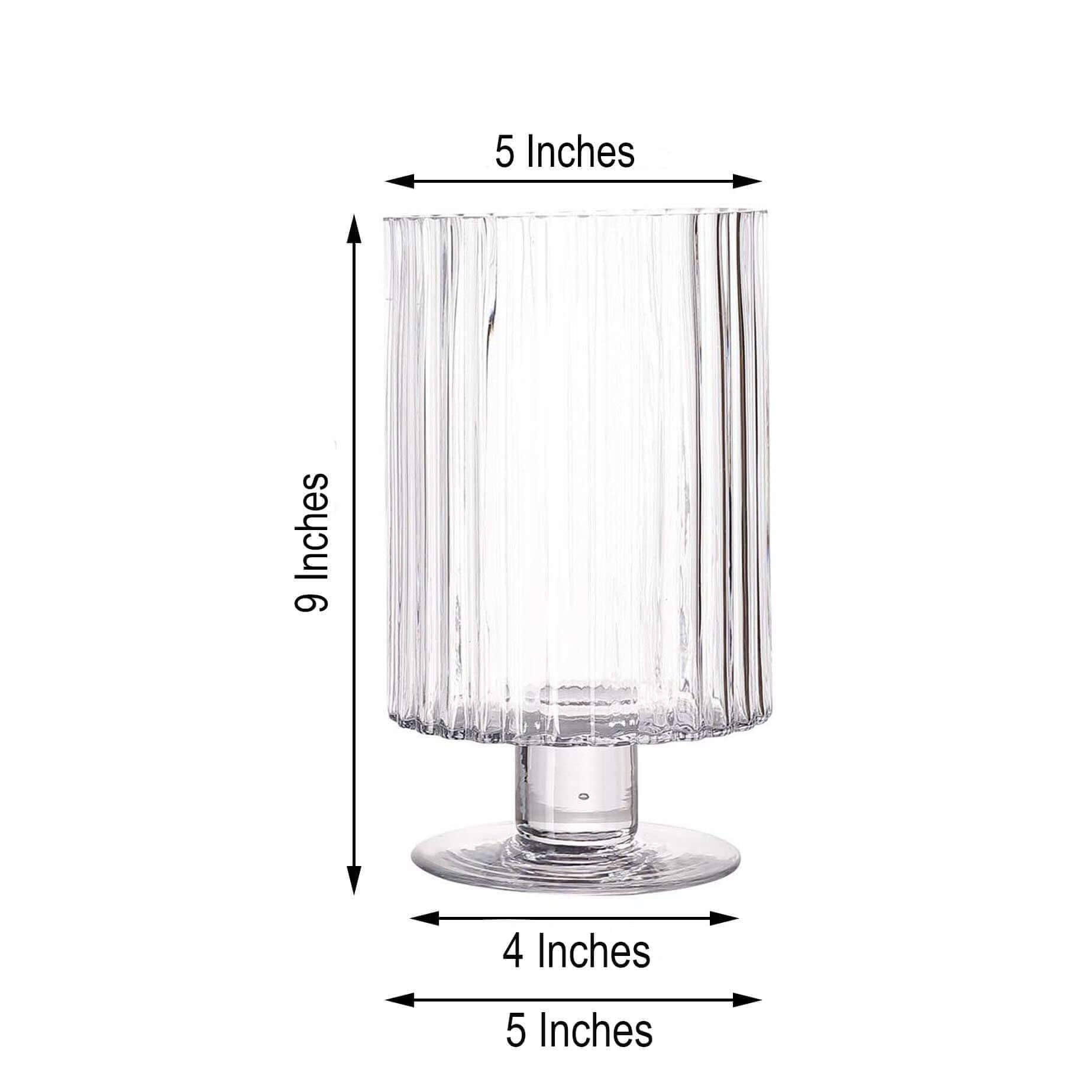 Efavormart 2 Pack 9 Inch Ribbed Glass Vases - Heavy Duty Clear Pedestal Candle Holders with Ridges for Wedding Centerpieces, Home Decor, and Party Decorations