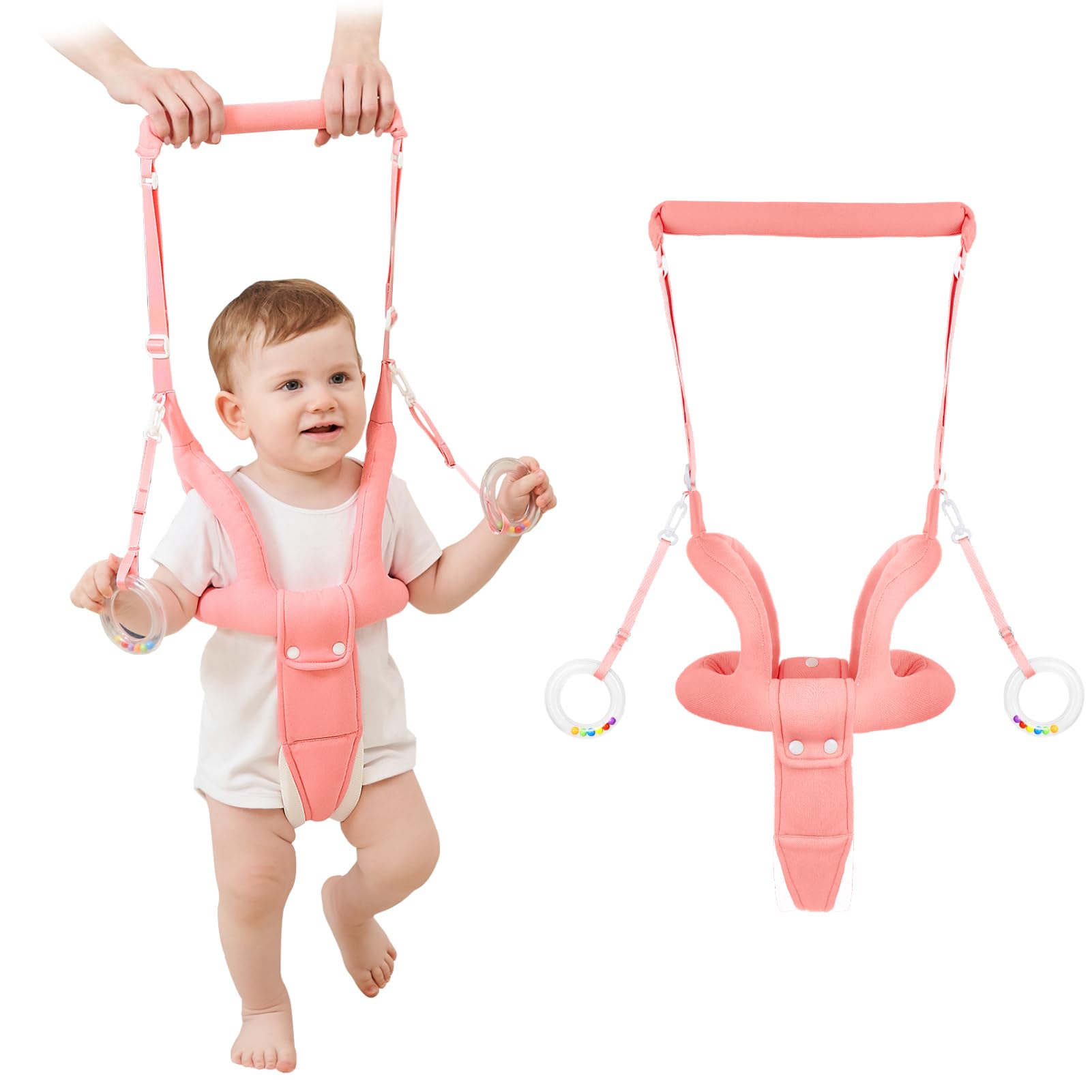 Baby Walking Harness for 8-16 Months - Adjustable Infant Toddler Walker Assistant Belt with Safety Handle - Pink Standing Support for Learning to Walk - Perfect for Home, Park & Outdoor First Steps Training