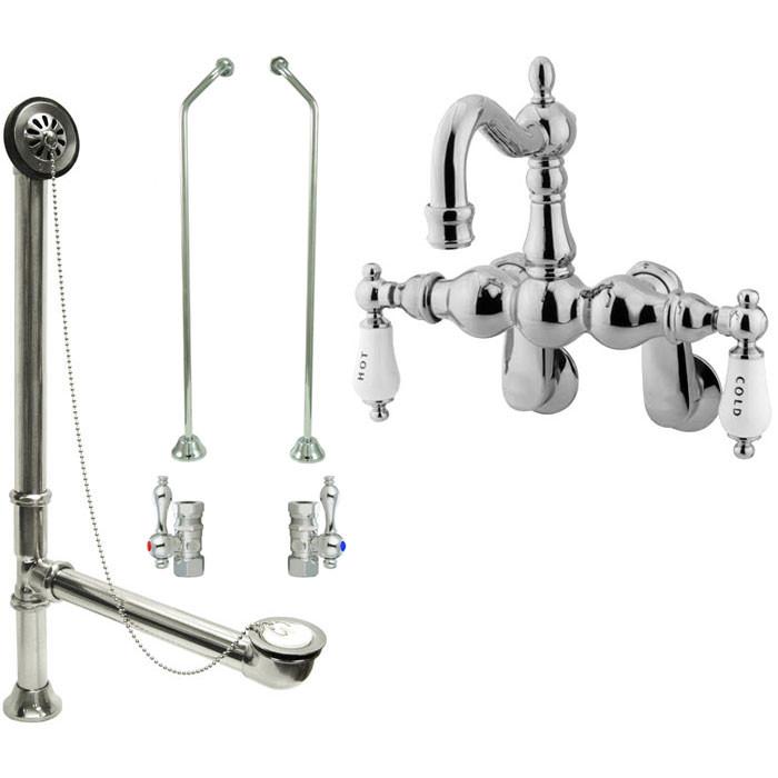 Chrome Wall Mount Clawfoot Bathtub Faucet Set with Cross Handles - CC1086T1 System for Vintage Bathroom Decor & Luxury Soaking Experience