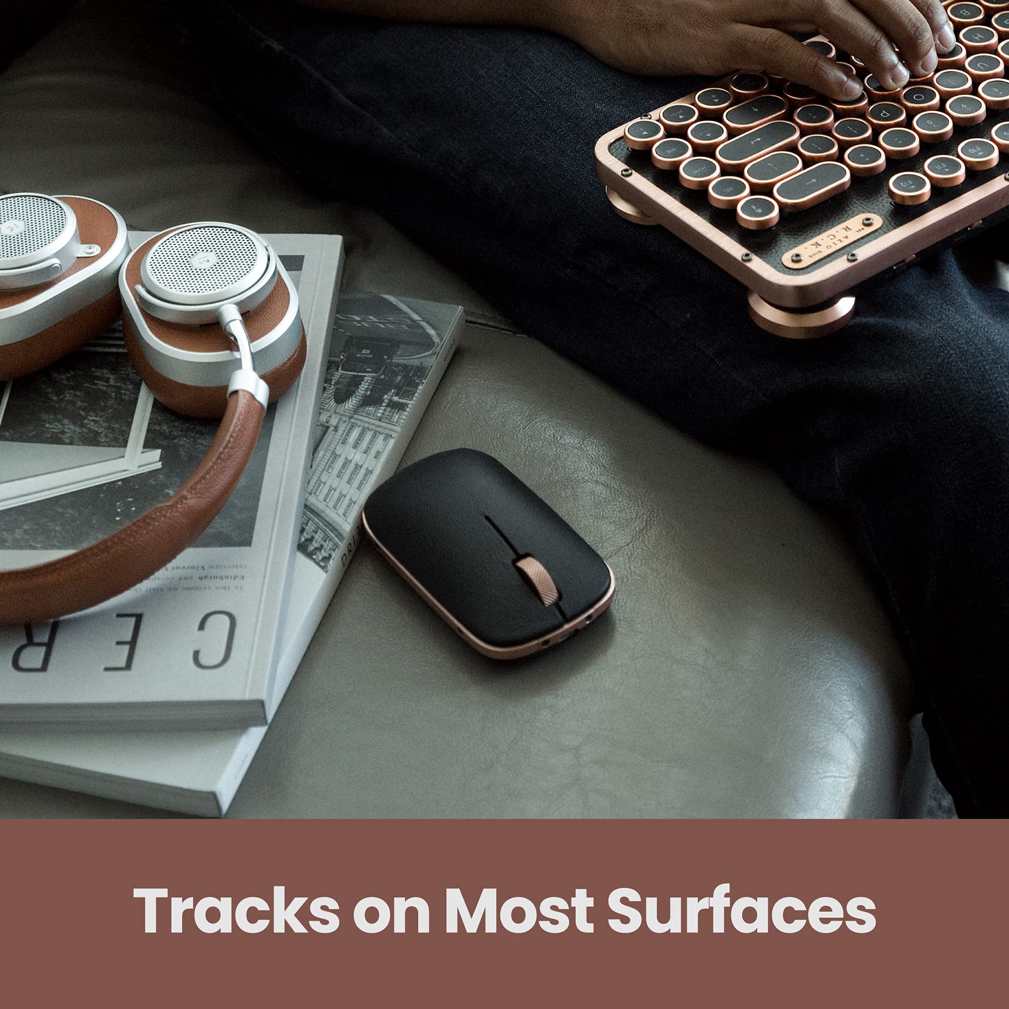 Azio Retro Classic Bluetooth Mouse - Genuine Leather Cover, PixArt Precision Sensor, Wireless Ergonomic Mouse for Mac & PC (Artisan Brown) - Perfect for Office Work, Home Use & Creative Professionals
