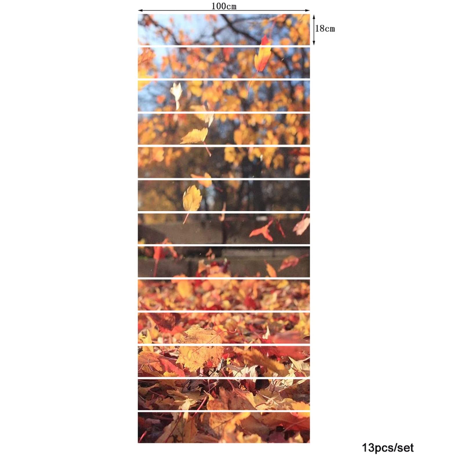 3D Self-Adhesive Removable Stair Stickers - Autumn Forest with Falling Golden Leaves Nature Scenery Vinyl Decals for Stair Risers, Kitchen Tiles, Walls (13-Piece Set) | Perfect for Home Decor, Seasonal Themes, and DIY Interior Design Projects