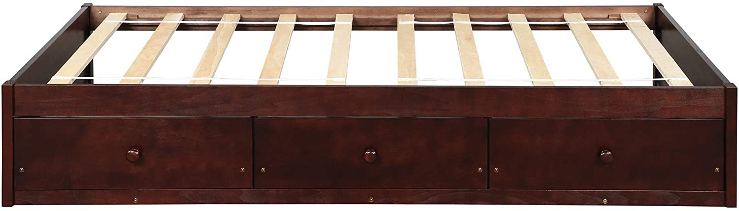 Harper & Bright Designs Twin Bed with Storage - Wood Platform Bed Frame with 3 Drawers, Kids Bed with Wood Slat Support (No Box Spring Needed) - Cherry Finish - Perfect for Small Bedrooms, Guest Rooms & Kids' Rooms