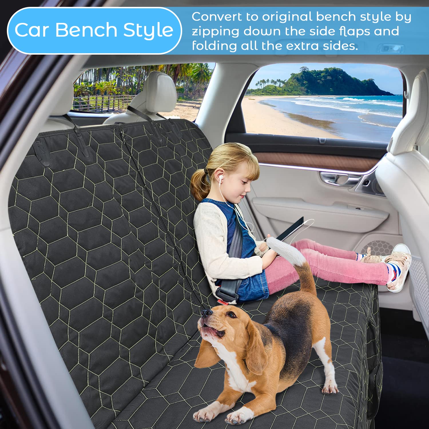 RBSC 60-Inch Waterproof Dog Car Seat Cover - Heavy Duty Scratch Proof Nonslip Hammock with Storage Pockets for Cars, Trucks, SUVs | Perfect for Travel, Outdoor Adventures & Pet Protection