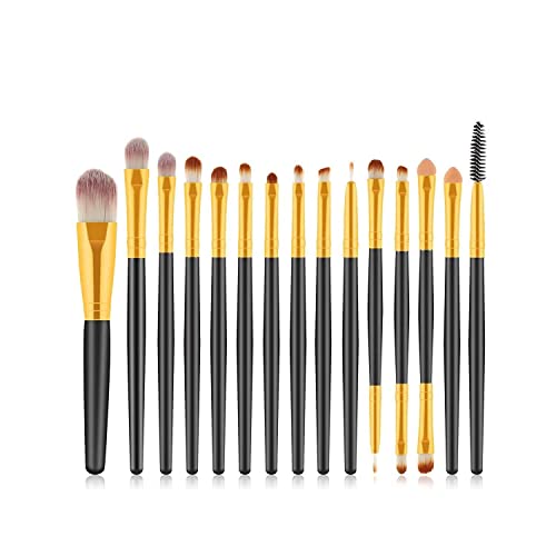 15-Piece Professional Makeup Brush Set - Soft Hair Foundation, Eyeshadow & Lip Brushes for Full Face Makeup (Pure Black)