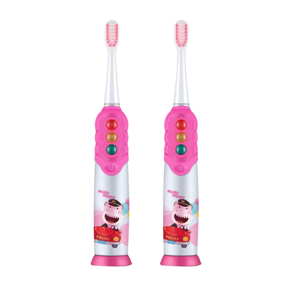 Kids Electric Toothbrush with Soft Bristles - 2-Minute Smart Timer, IPX7 Waterproof, Rechargeable Battery - Perfect for Girls Ages 3-12 (Pink, Pack of 2) - Ideal for Gentle Oral Care & Developing Healthy Brushing Habits